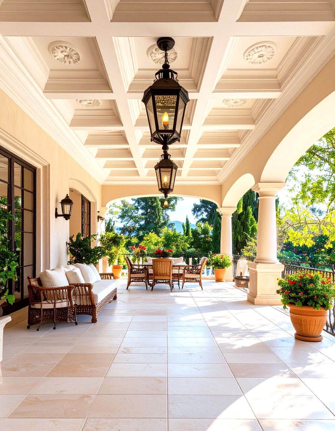 Sculptural Plaster Coffered Patio Ceiling - 20 patio ceiling ideas