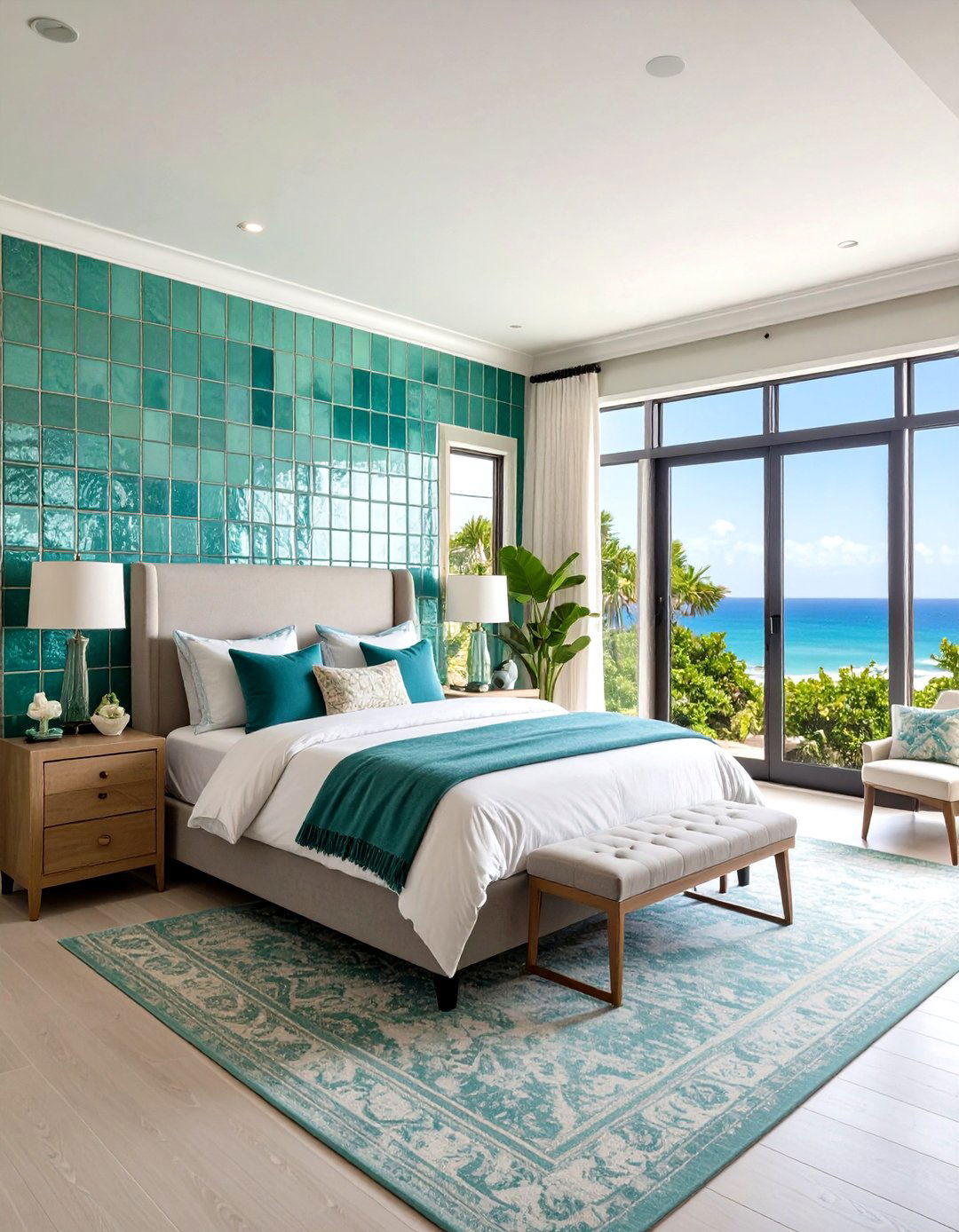 Sea Glass Grid Panels for Renters - 20 Green Panelling Bedroom Ideas