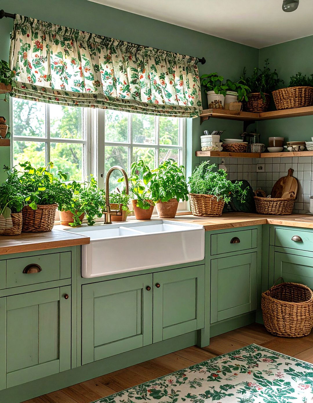 Seafoam Green Floral Textiles - 20 Seafoam Green Kitchen Ideas