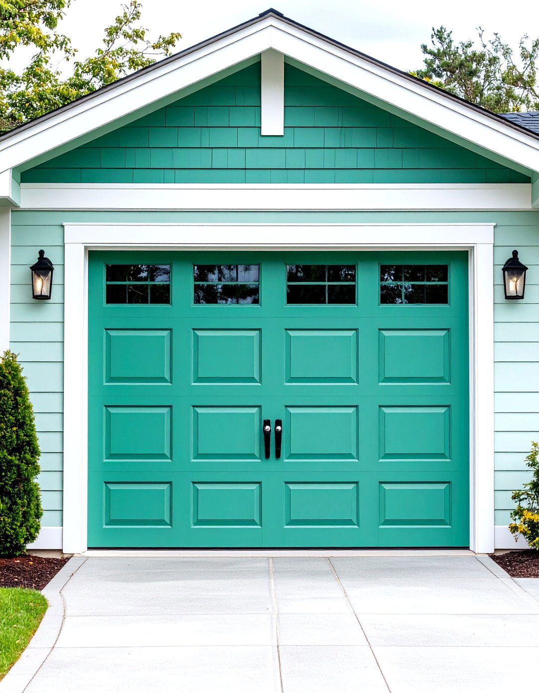 Seafoam Green Garage Door with Clean Flush Panels - 20 Green Garage Door Ideas