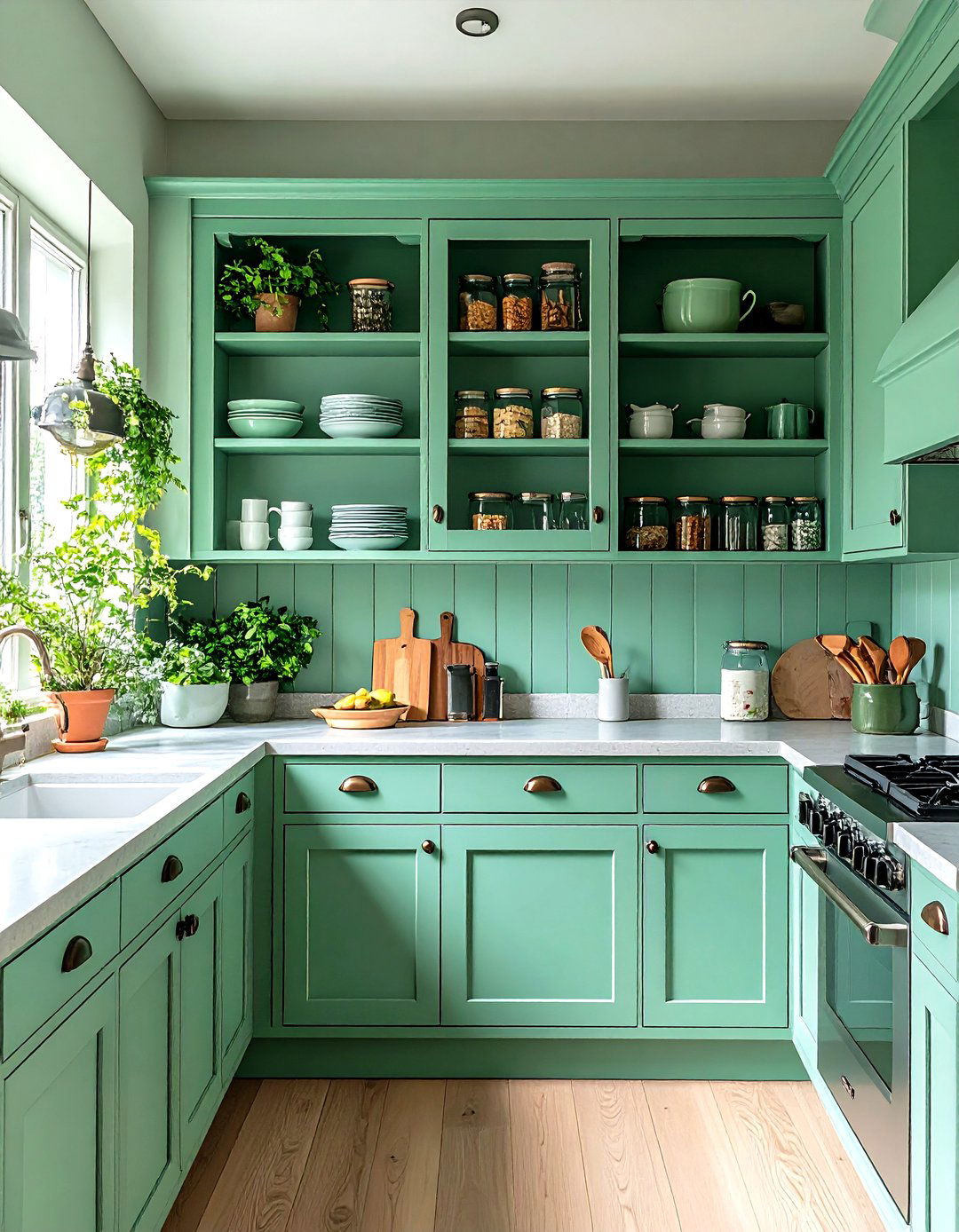 Seafoam Green Painted Shelving - 20 Seafoam Green Kitchen Ideas