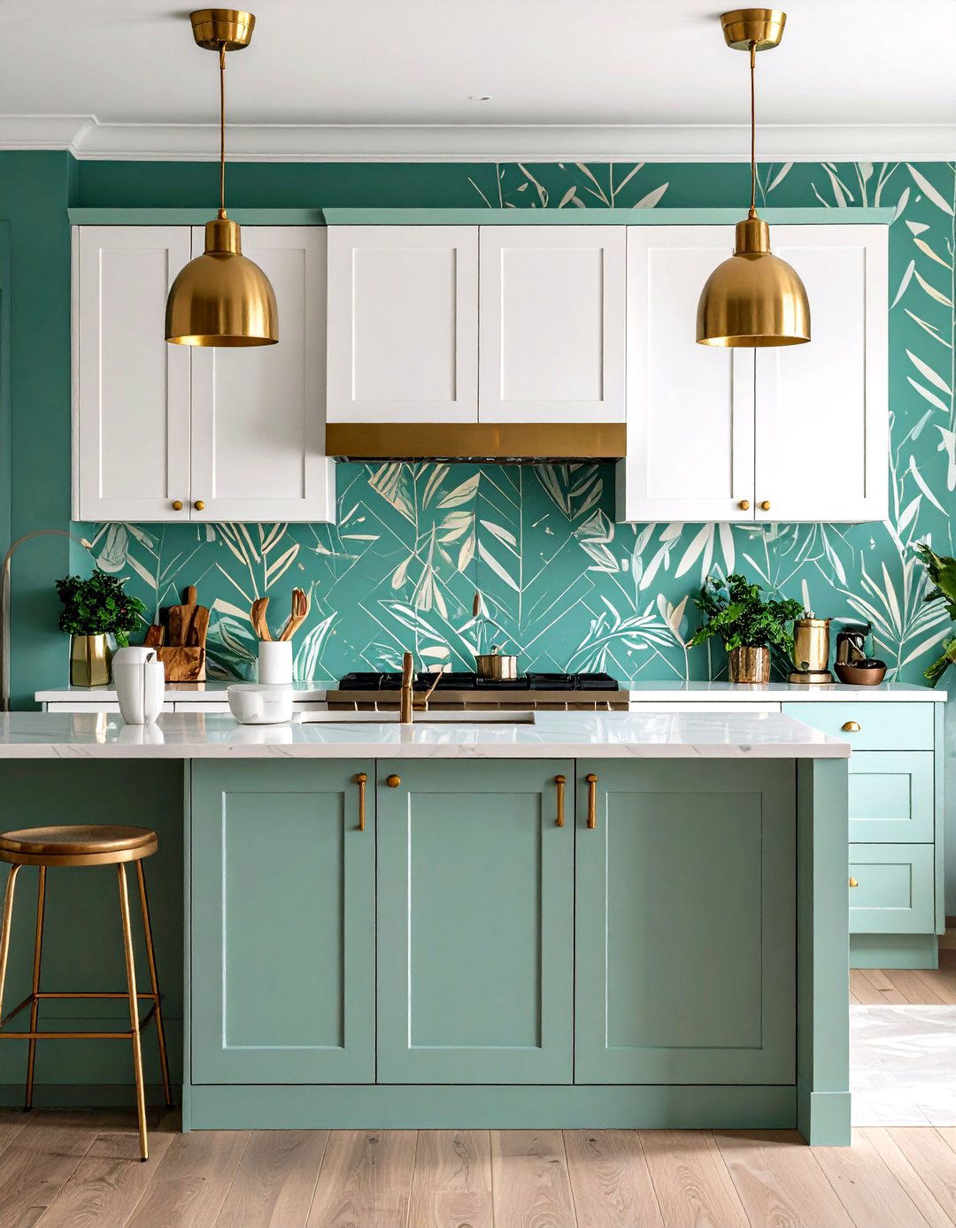 Seafoam Green Wallpaper Accent Wall - 20 Seafoam Green Kitchen Ideas