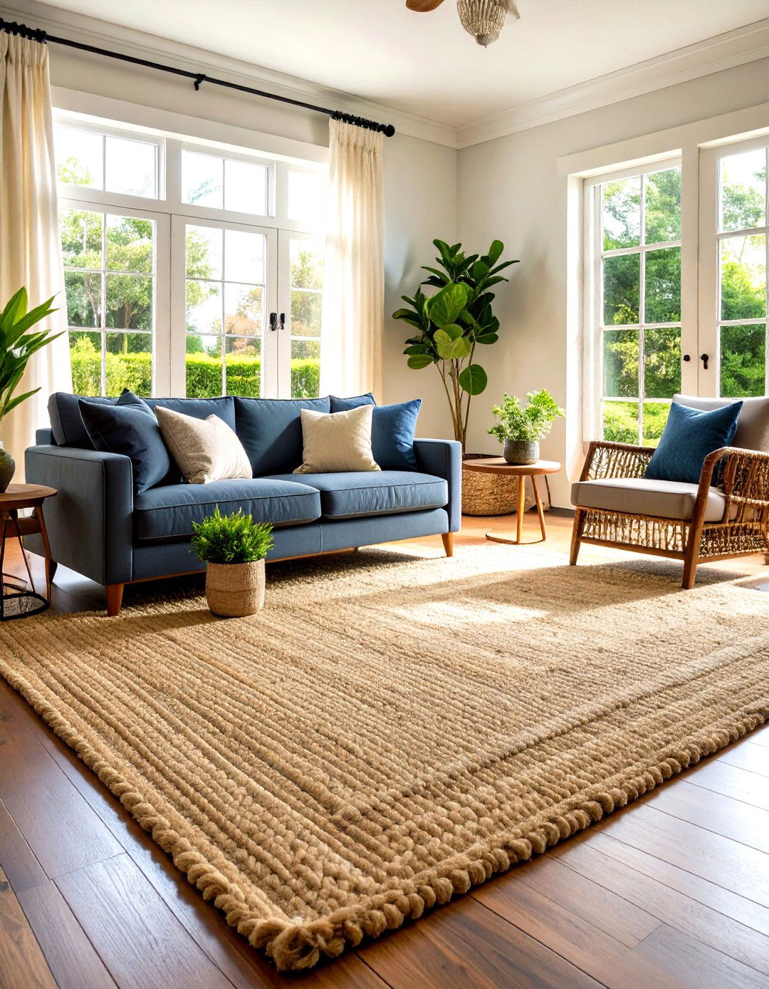 Seagrass Rugs Ground the Hamptons Living Room - 20 Hamptons Living Room Ideas