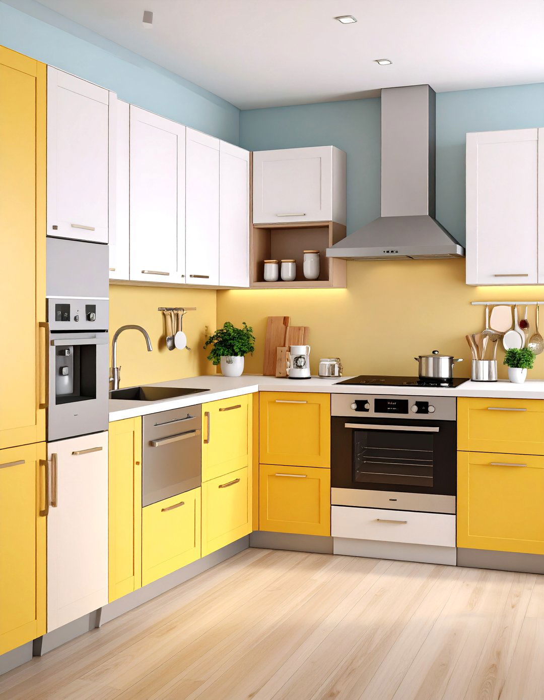 Seamless Appliances behind Off white Panels - 25 Off-white Kitchen Cabinets
