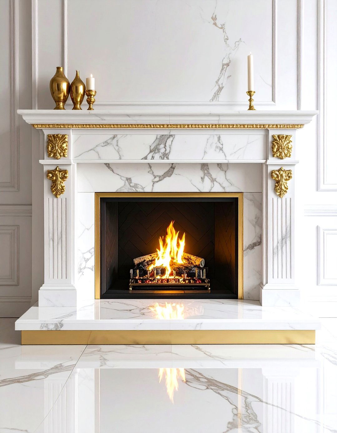 Seamless Matching Marble Fireplace Hearth - 20 Fireplace Hearth Ideas