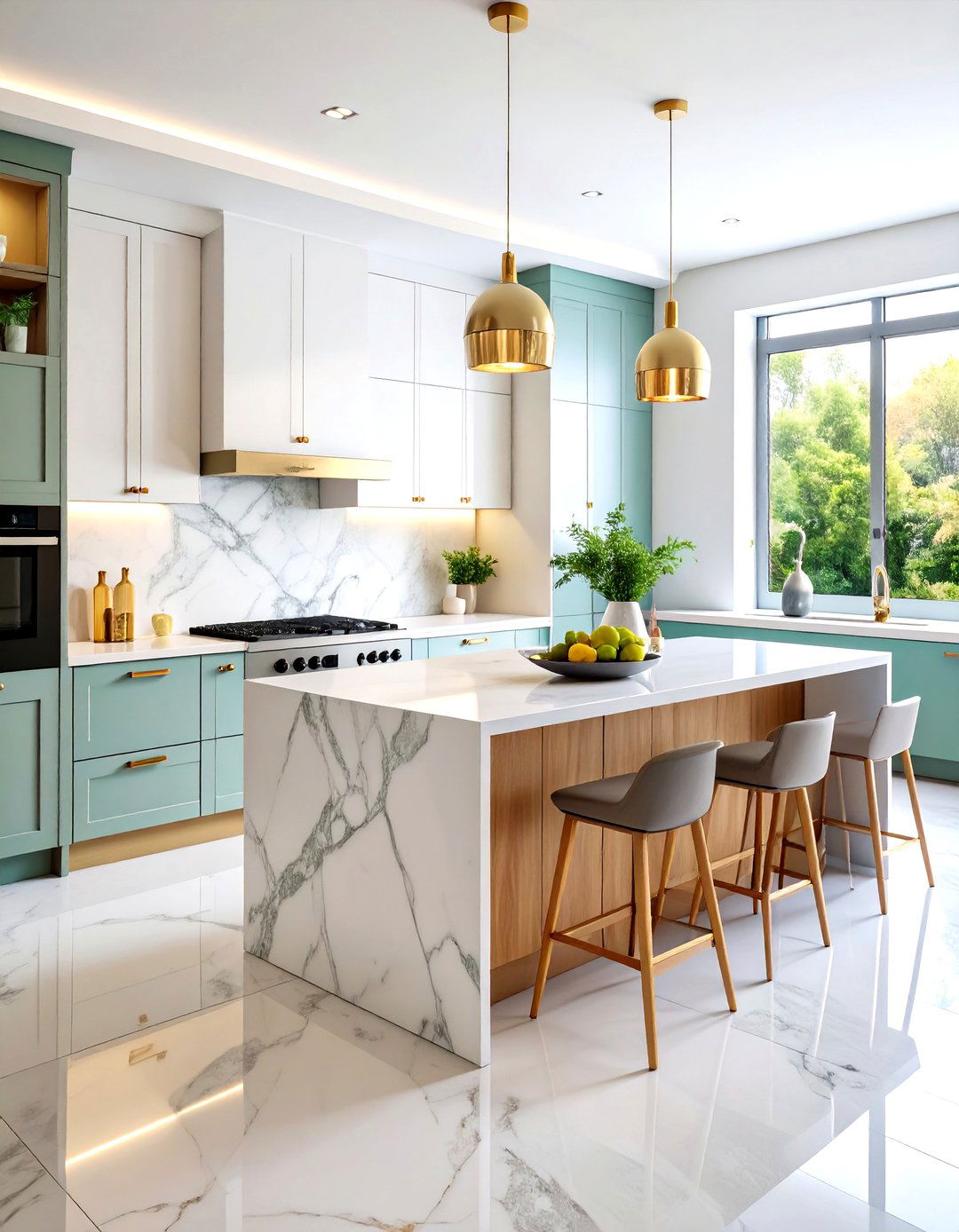 Seamless Slab Marble Kitchen Floor - 20 Marble Kitchen Floor Ideas