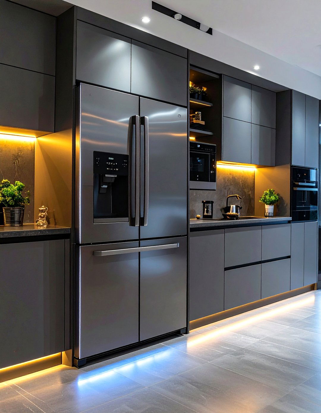 Seamlessly Integrate Graphite Appliances Behind Gray Panels - 20 Gray and Black Kitchen Ideas