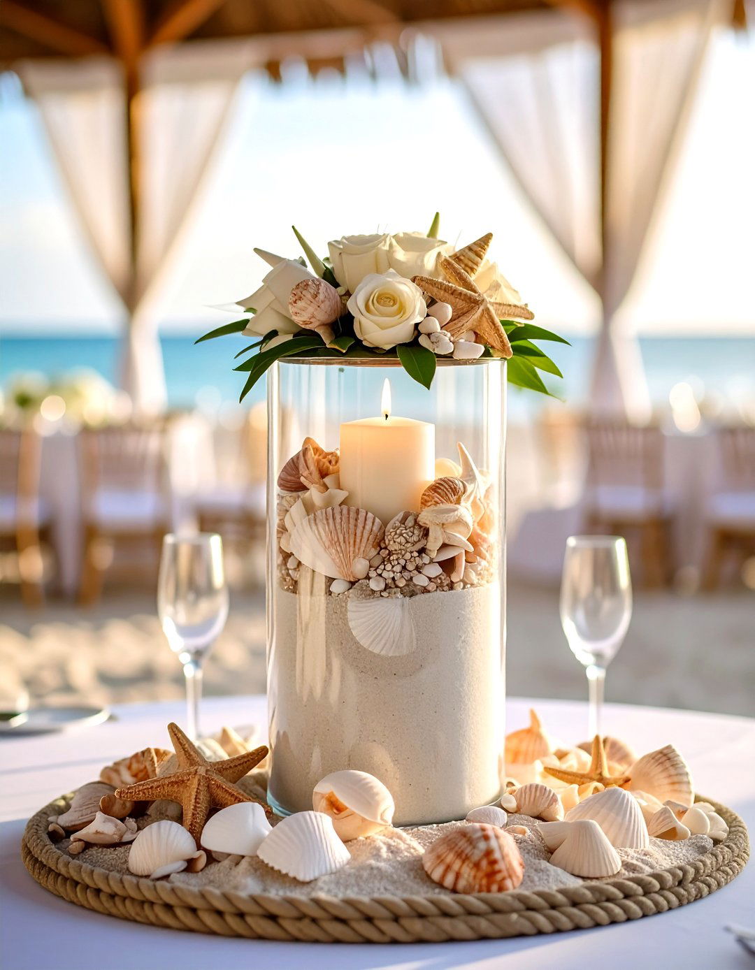 Seashell and Sand Coastal Non Floral Wedding Centerpiece - 20 non-floral wedding centerpiece ideas