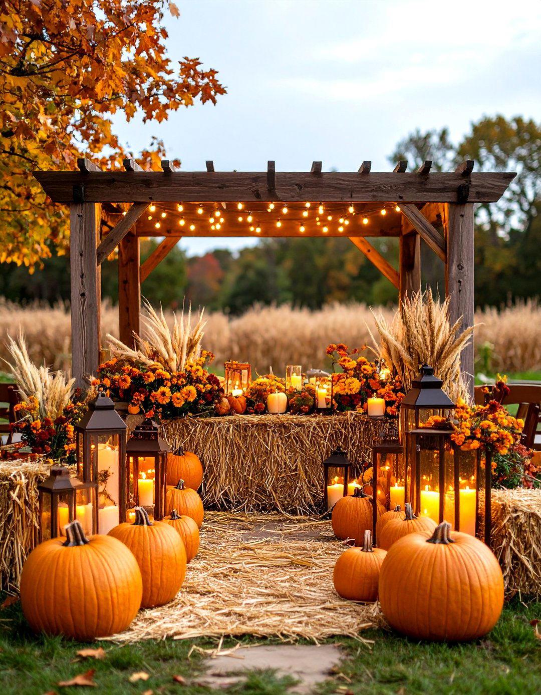 Seasonal Autumn Wedding Altar with Harvest Elements - 20 Wedding Altar Ideas