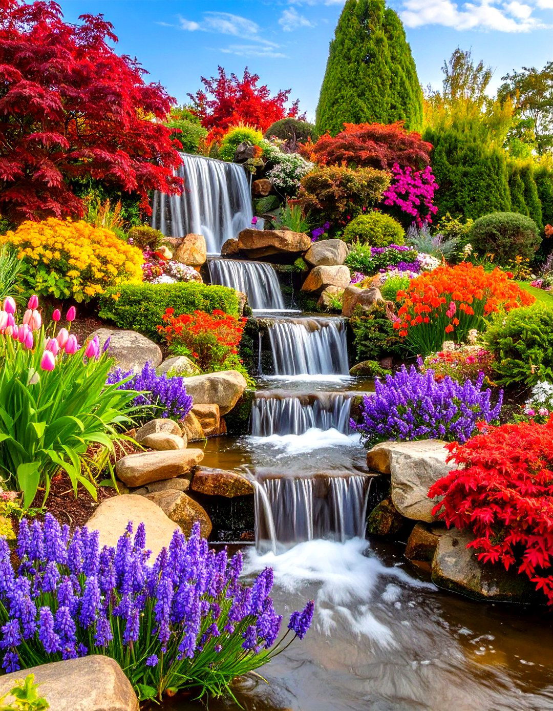 Seasonal Color Pondless Waterfall - 20 Pondless Waterfall Design Ideas
