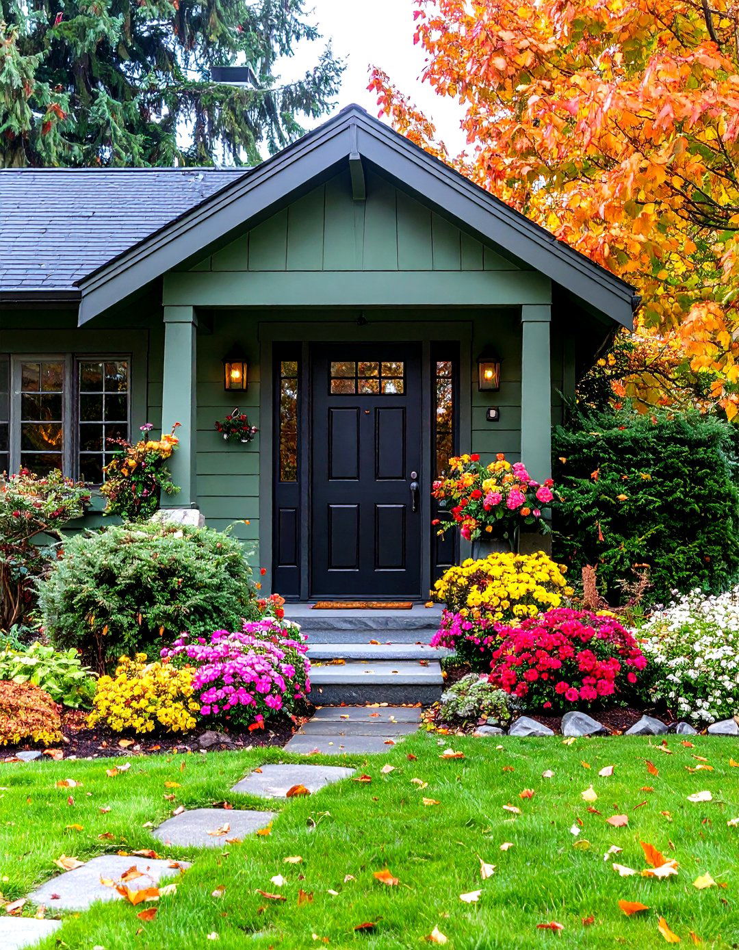 Seasonal Curb Appeal - 20 Sage Green House With Black Door