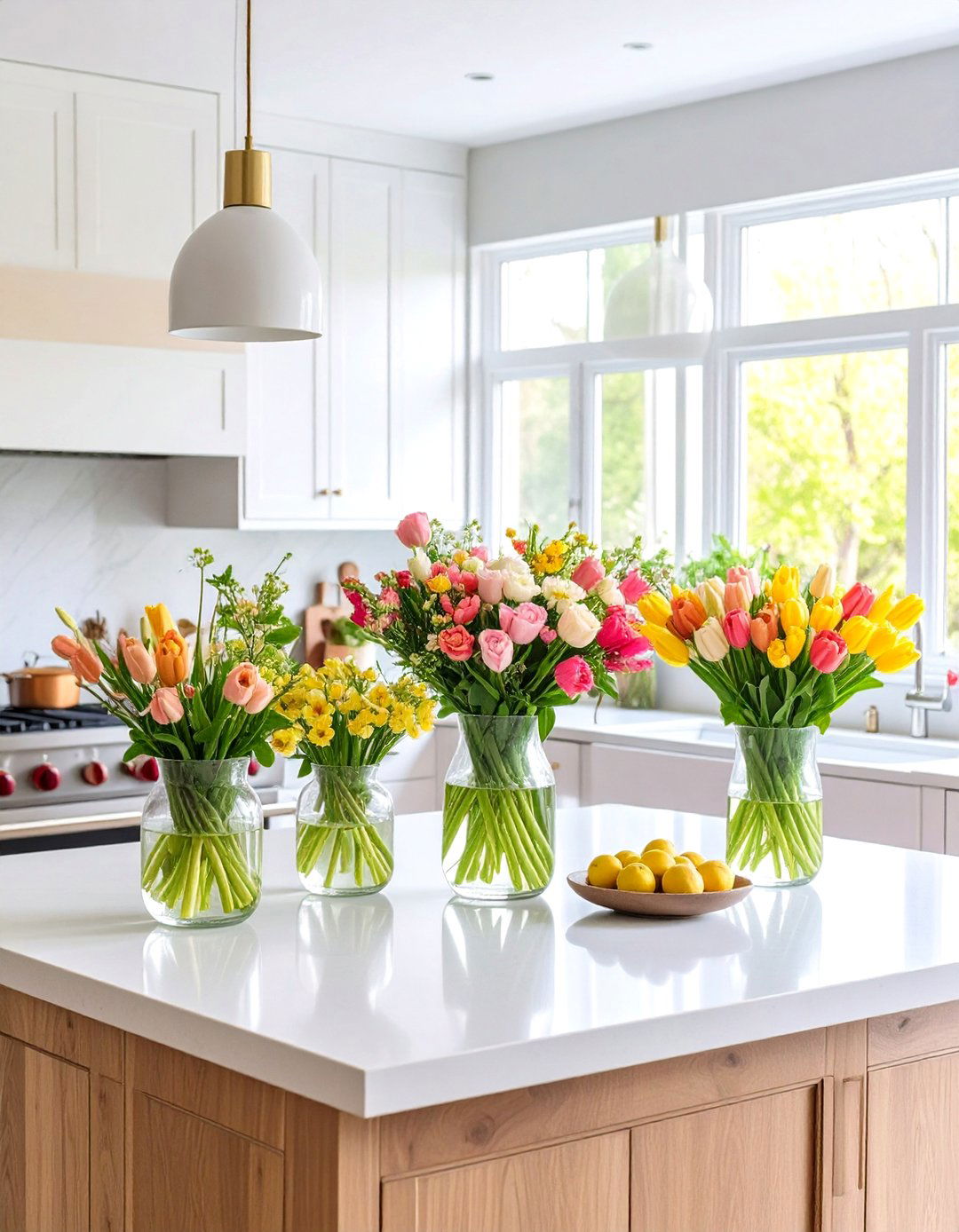 Seasonal Fresh Flower Kitchen Island Centerpiece - 20 Kitchen Island Centerpiece Ideas