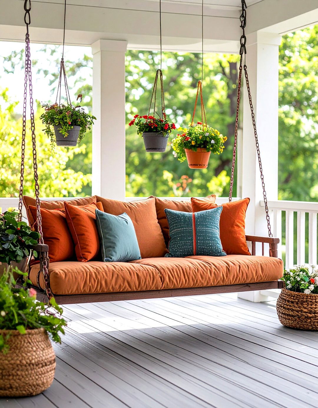 Seasonal Slipcovered Front Porch Swing - 20 Front Porch Swing Ideas