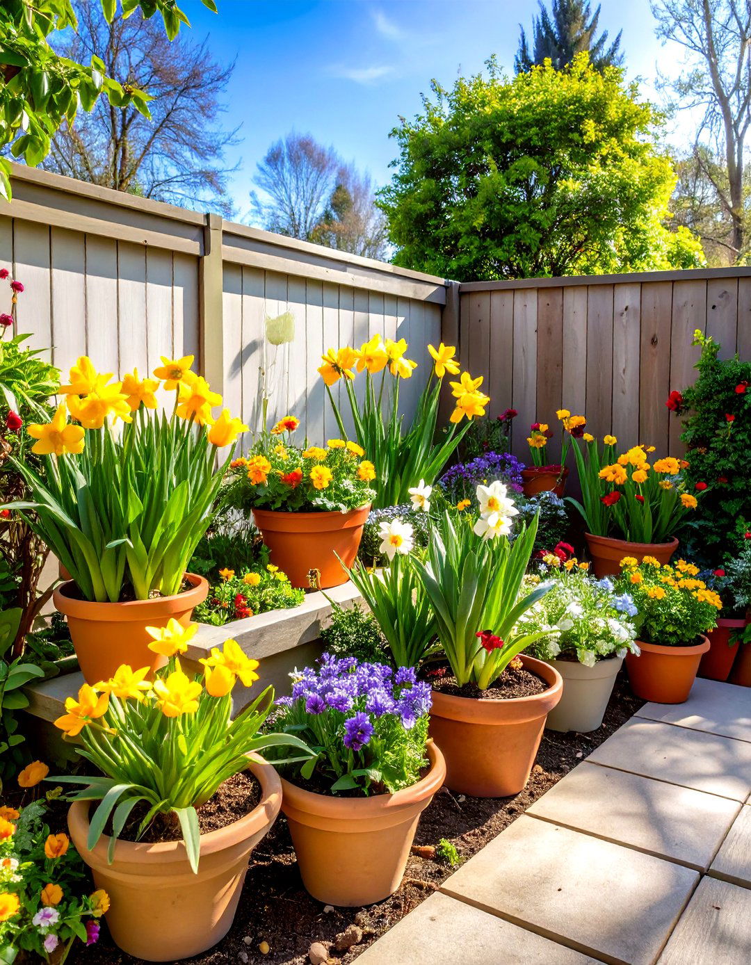 Seasonal Spring Corner Garden Ideas With Pots Featuring Bulbs - 20 Corner Garden Ideas With Pots
