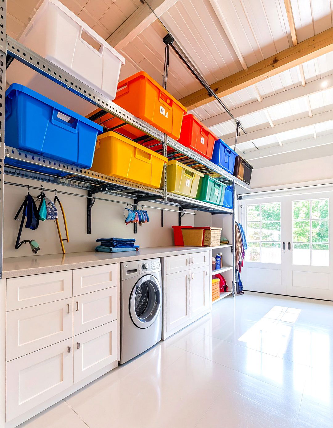 Seasonal Storage Above Garage Laundry Keeps Floor Clear - 20 Garage Laundry Room Ideas