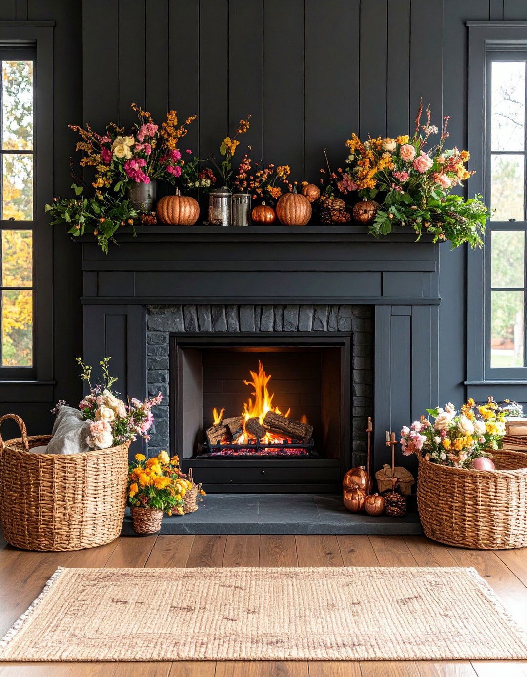 Seasonal Styling for a Black Shiplap Fireplace - 20 Black Shiplap Fireplace Ideas