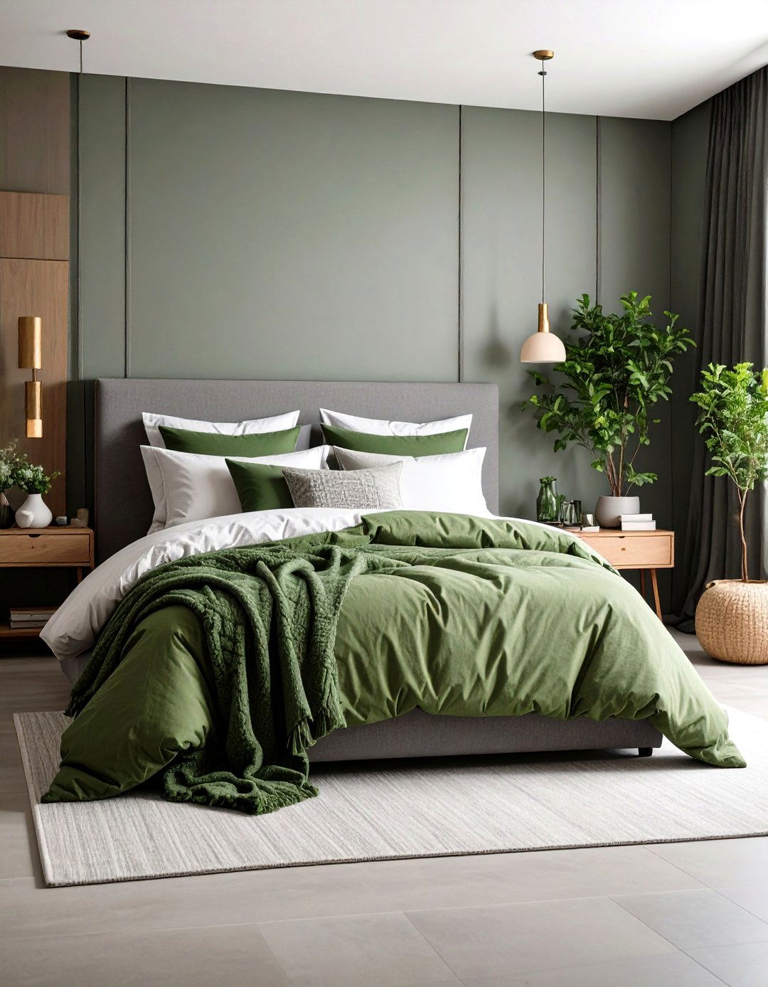 Seasonal Switch Swappable Green Textiles on Grey Core - 20 Green and Grey Bedroom Ideas