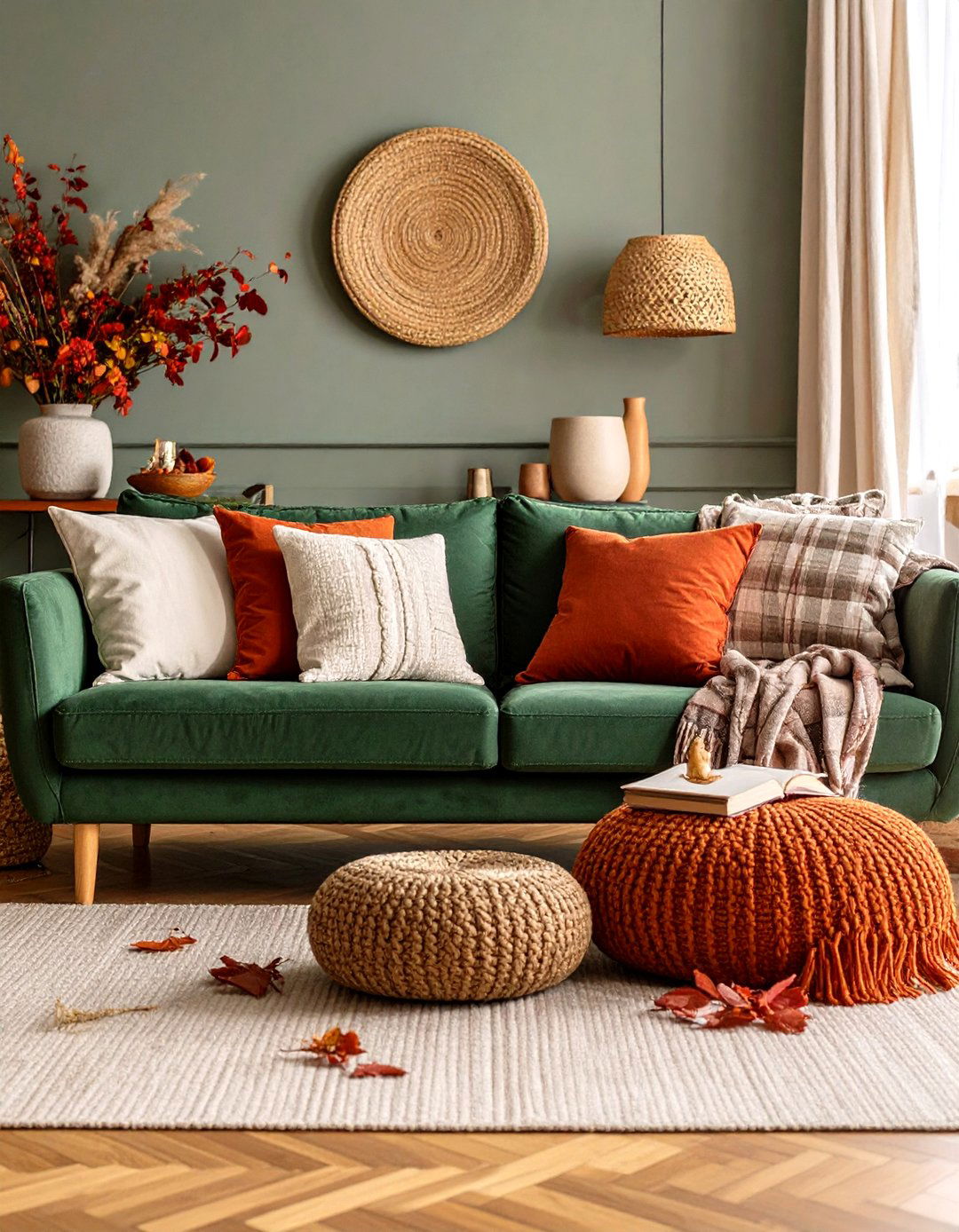 Seasonal Switch with Textiles - 20 Emerald Green Sofa Living Room Ideas