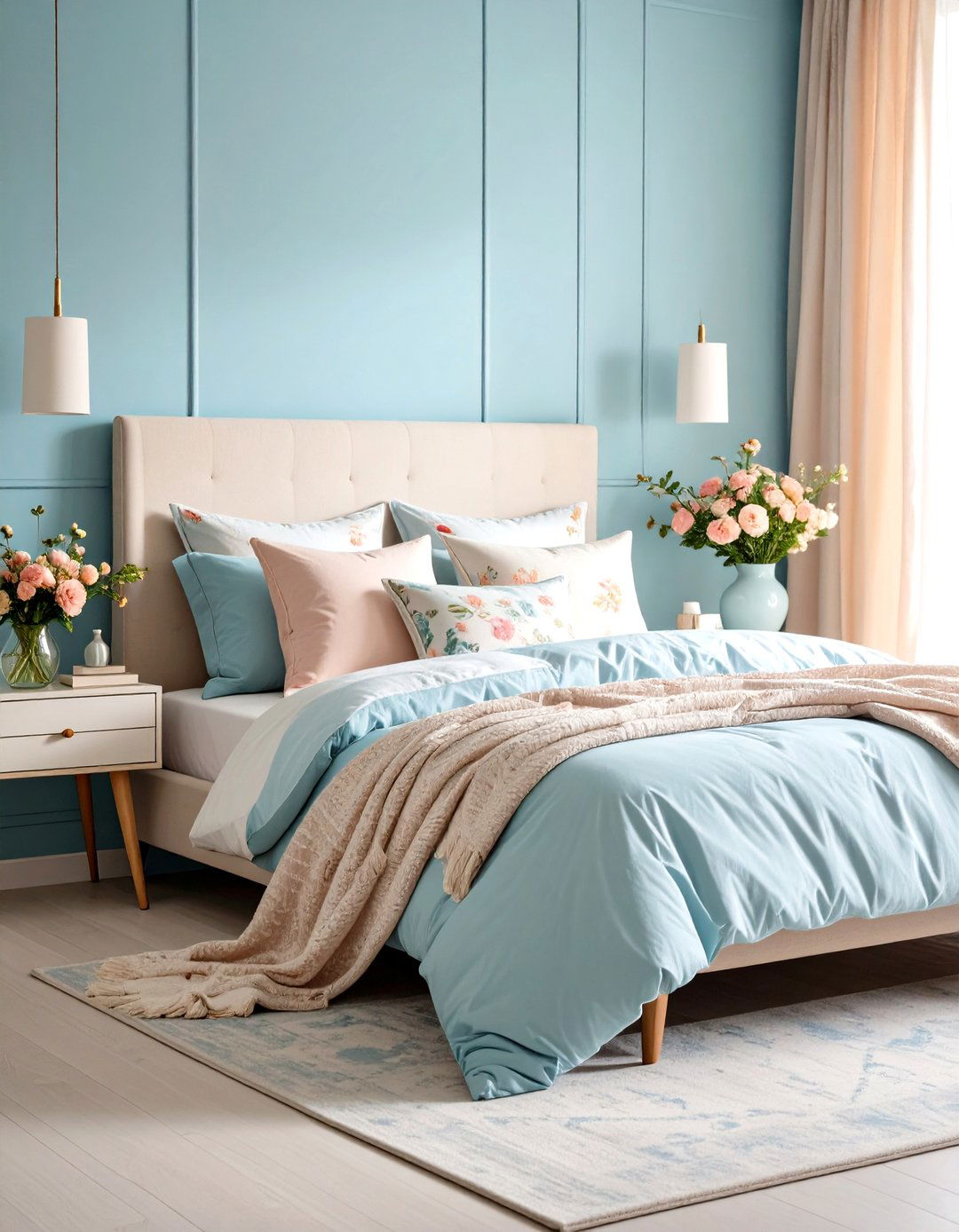 Seasonal Switch with Throws and Pillows - 20 Duck Egg Blue Bedroom Ideas