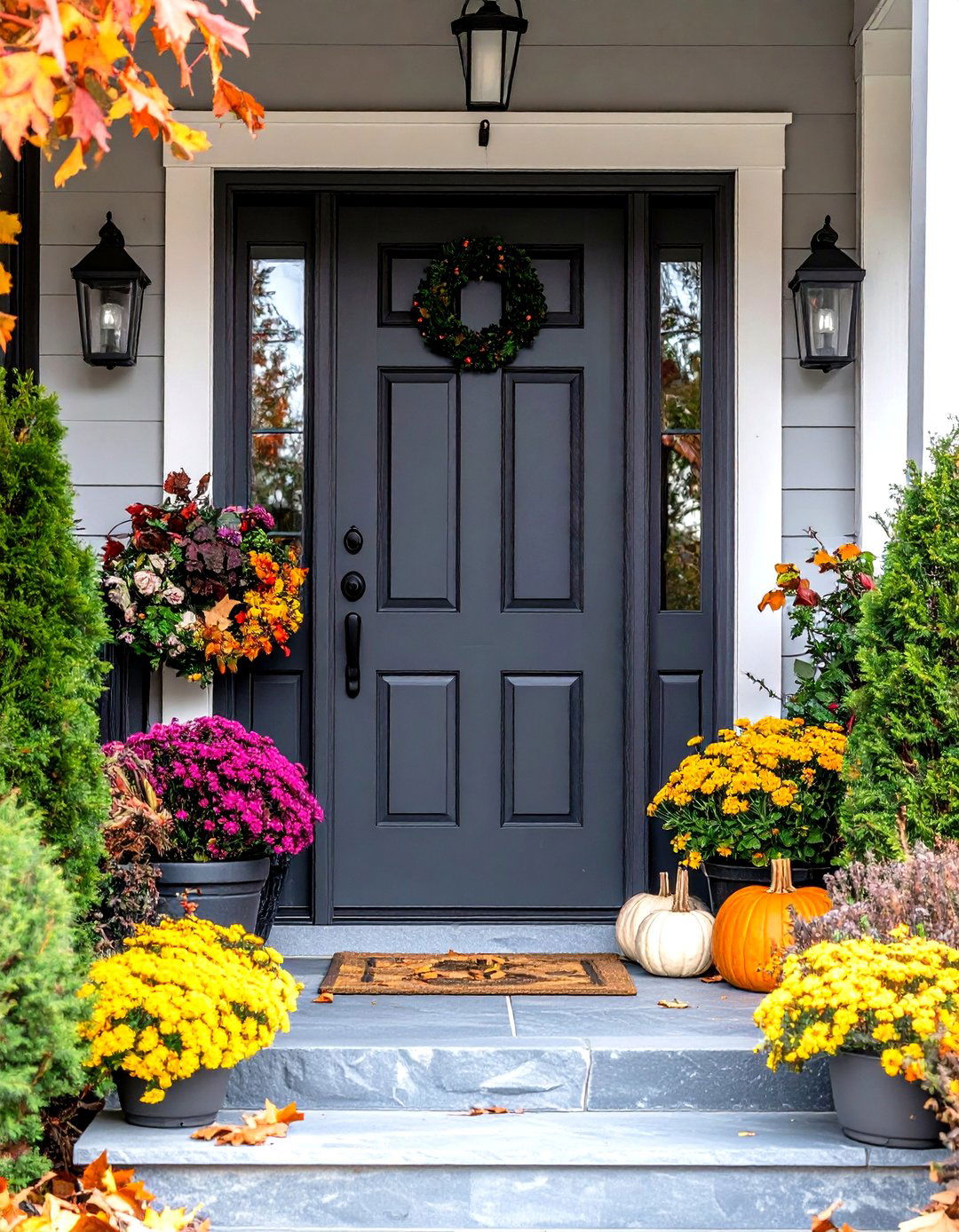 Seasonal Wreath Anchor Point - 20 Dark Gray Front Door Ideas