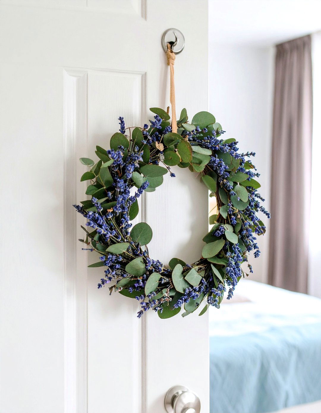 Seasonal Wreath Hung Inside the Bedroom - 20 Bedroom Door Decorating Ideas