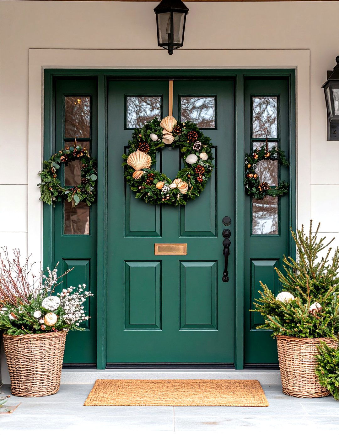 Seasonally Styled Green Front Door Wreaths - 20 Green Front Door Ideas