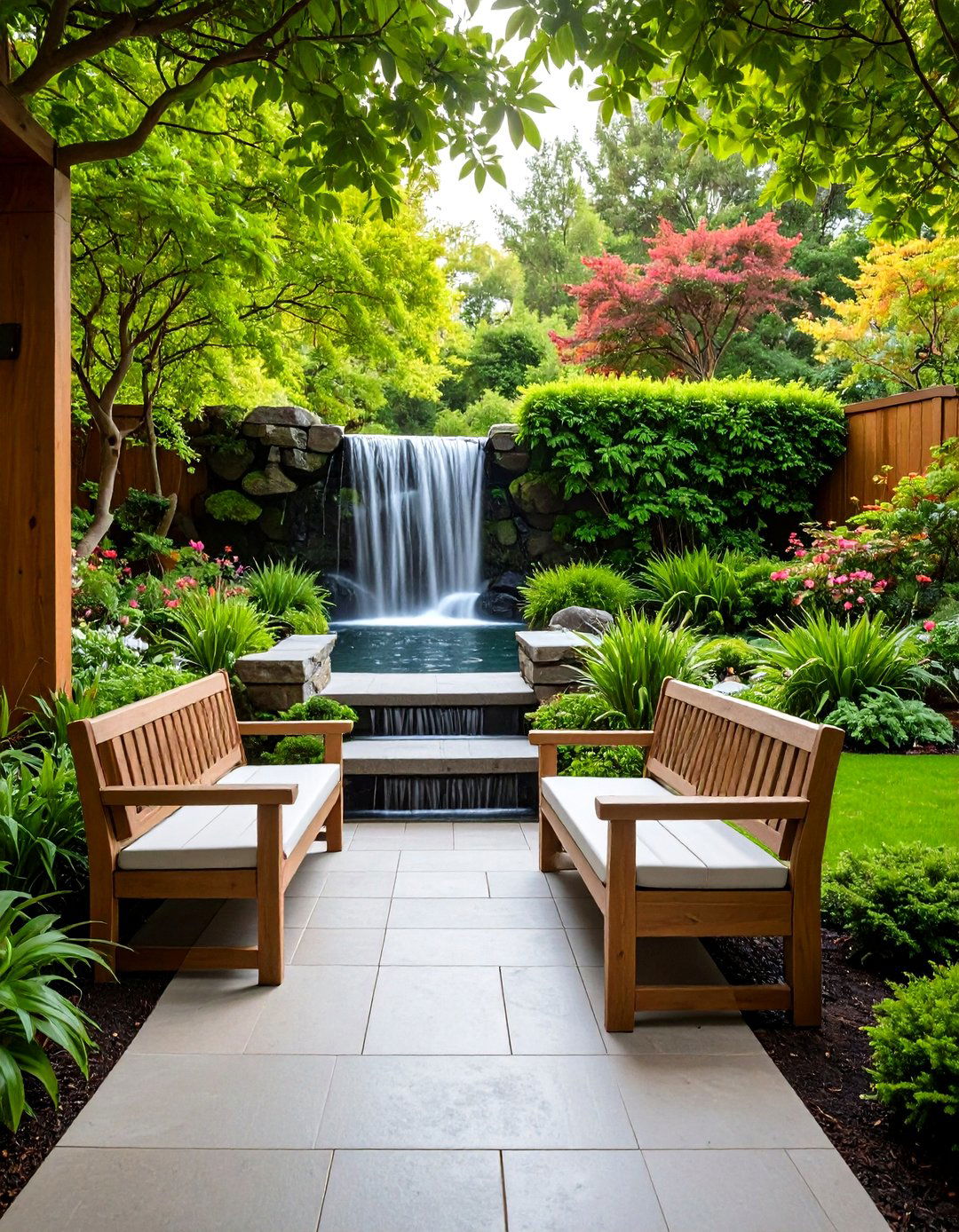 Seating Integration Pondless Waterfall - 20 Pondless Waterfall Ideas