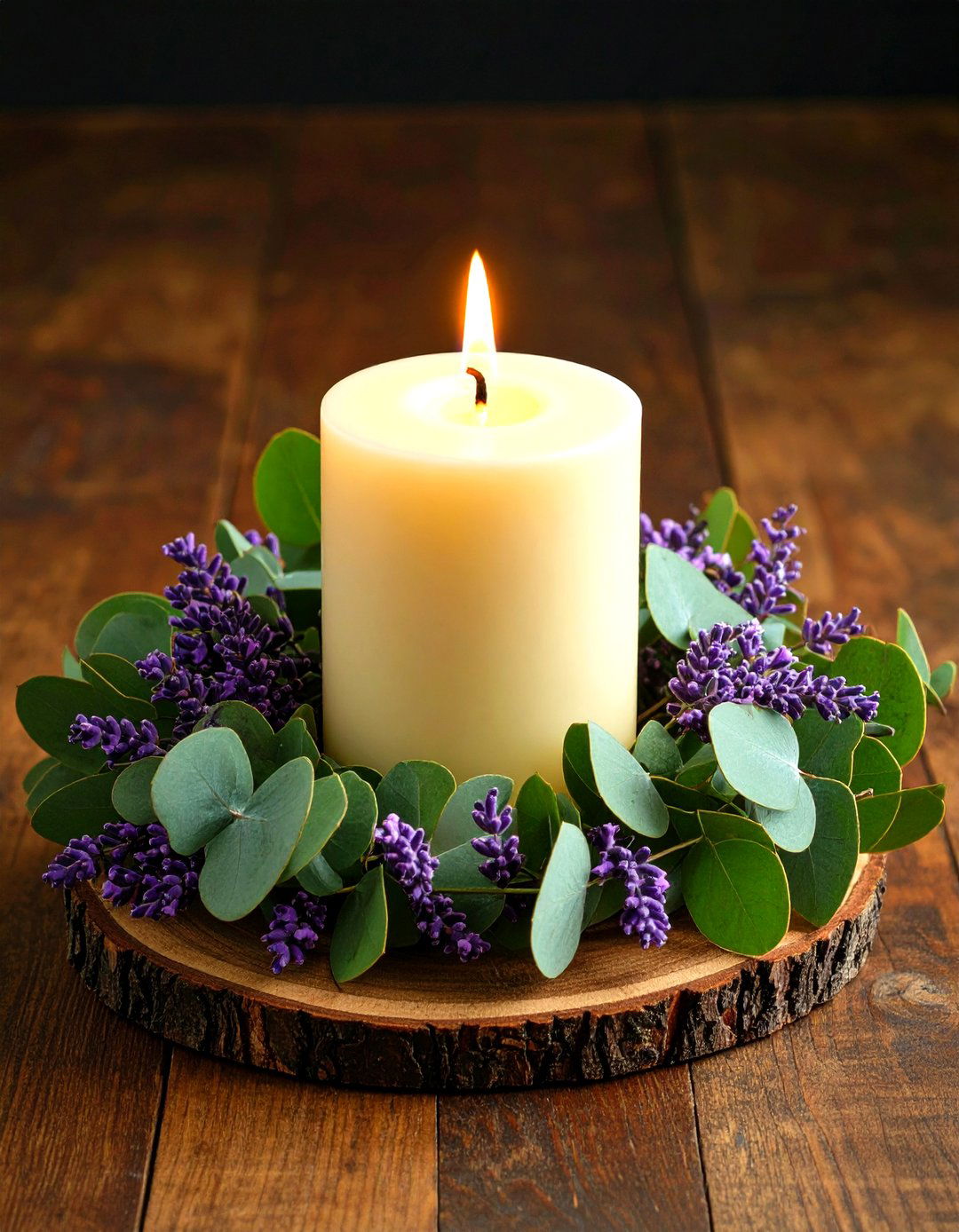Seeded Eucalyptus Wreath Centerpieces with Pillar Candles - 20 Eucalyptus Wedding Centerpieces