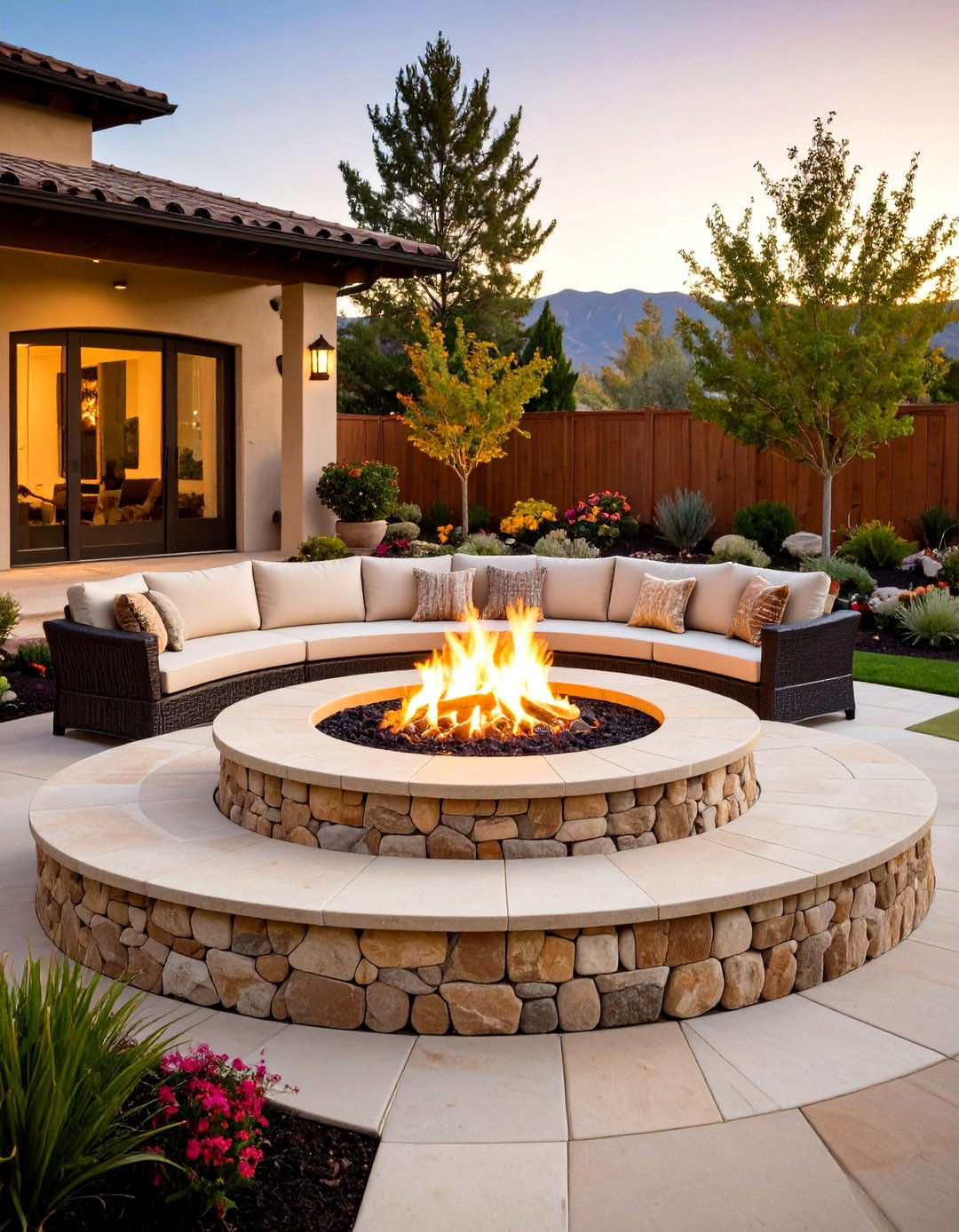 Semi Circle Fire Pit with Seating Wall - 20 Semi Circle Patio Ideas and Inspiration