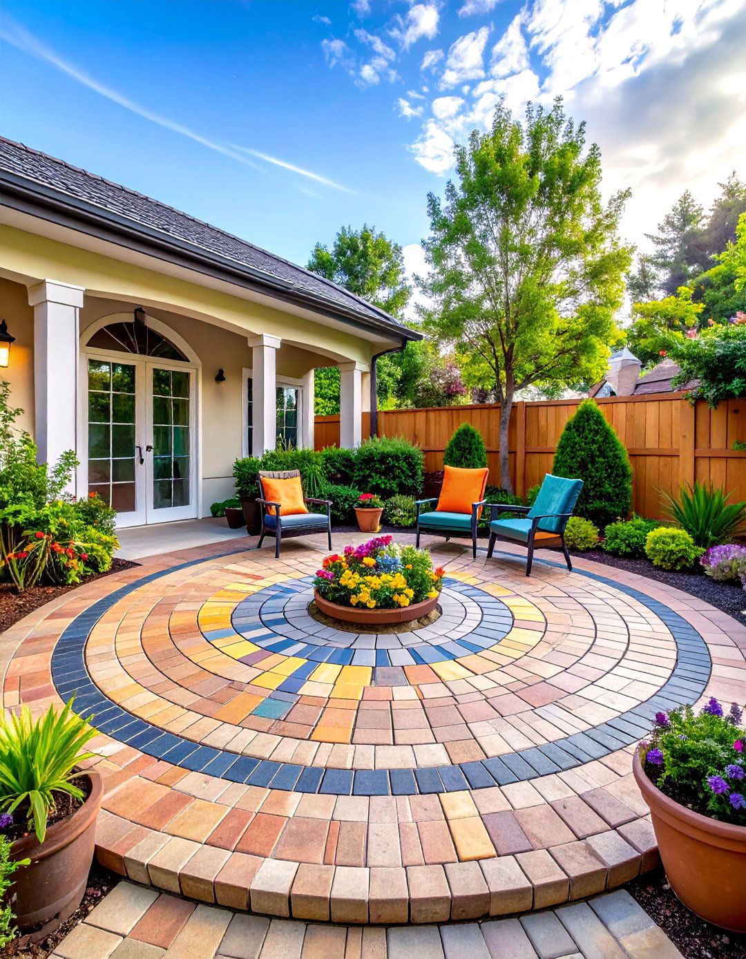 Semi Circle Paver Mosaic - 20 Semi Circle Patio Ideas and Inspiration