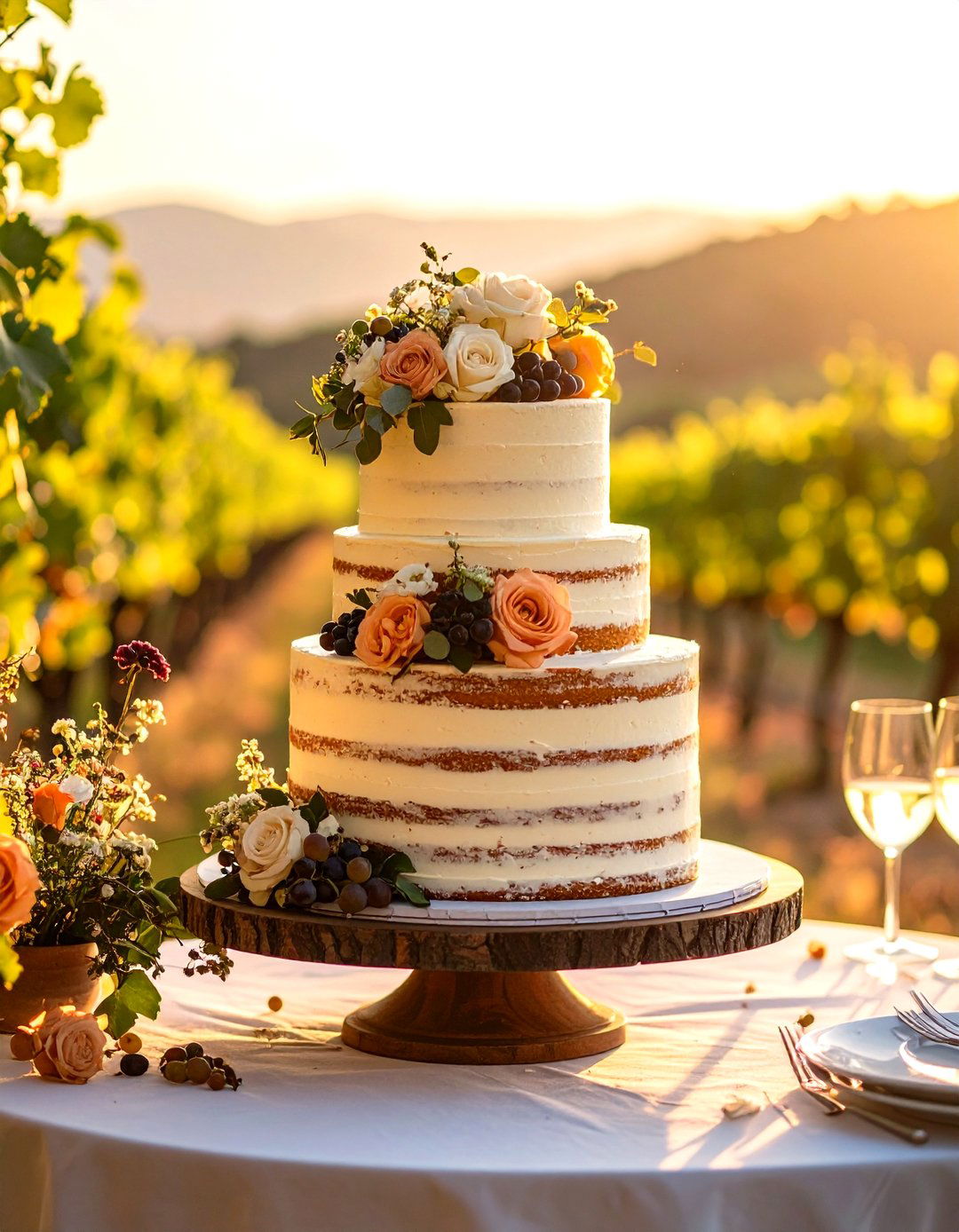Semi Naked Wedding Cake with Rustic Elegance - 20 Wedding Cake Ideas