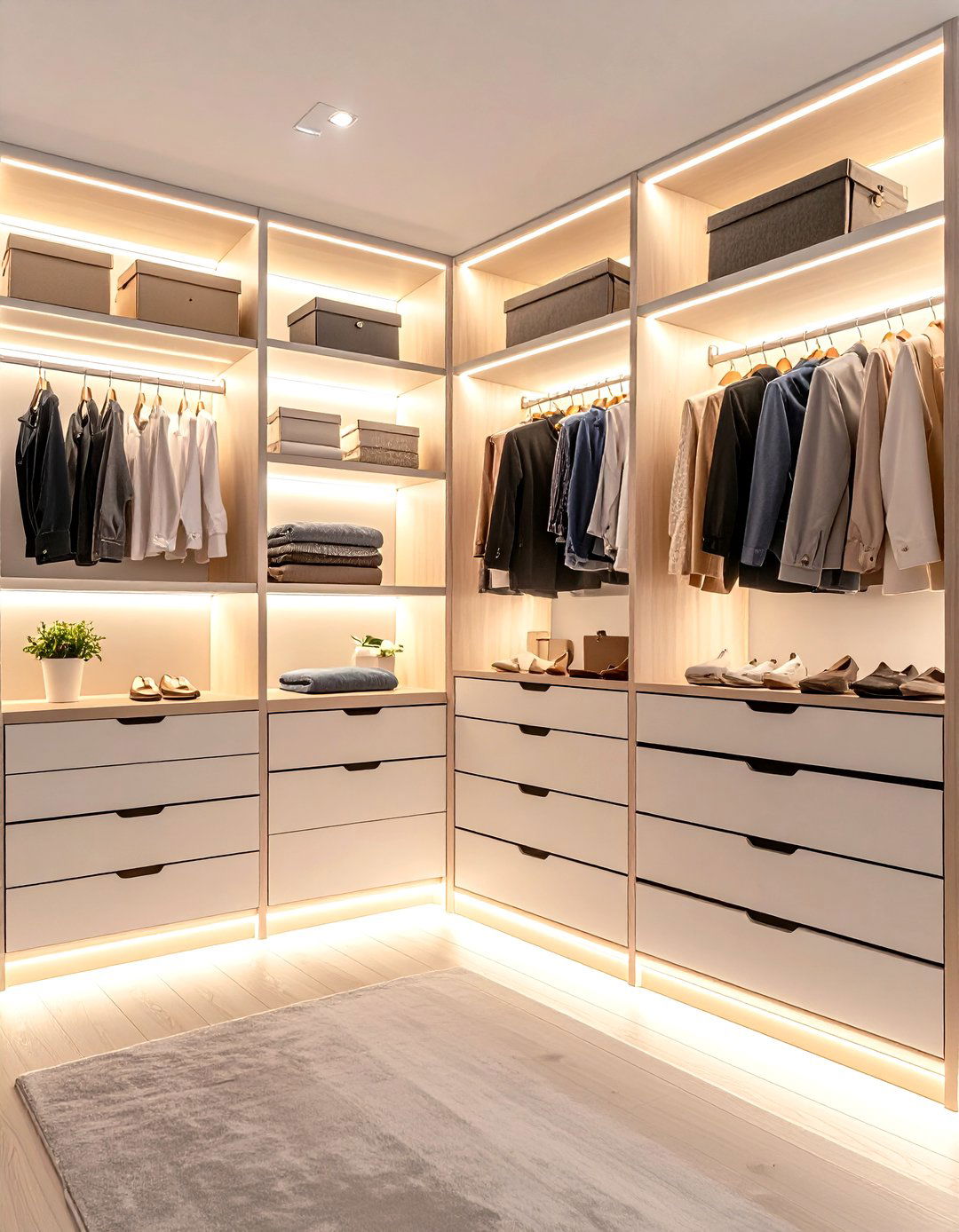 Sensor Strip Lit Dressing Room Shelves - 20 Dressing Room Ideas
