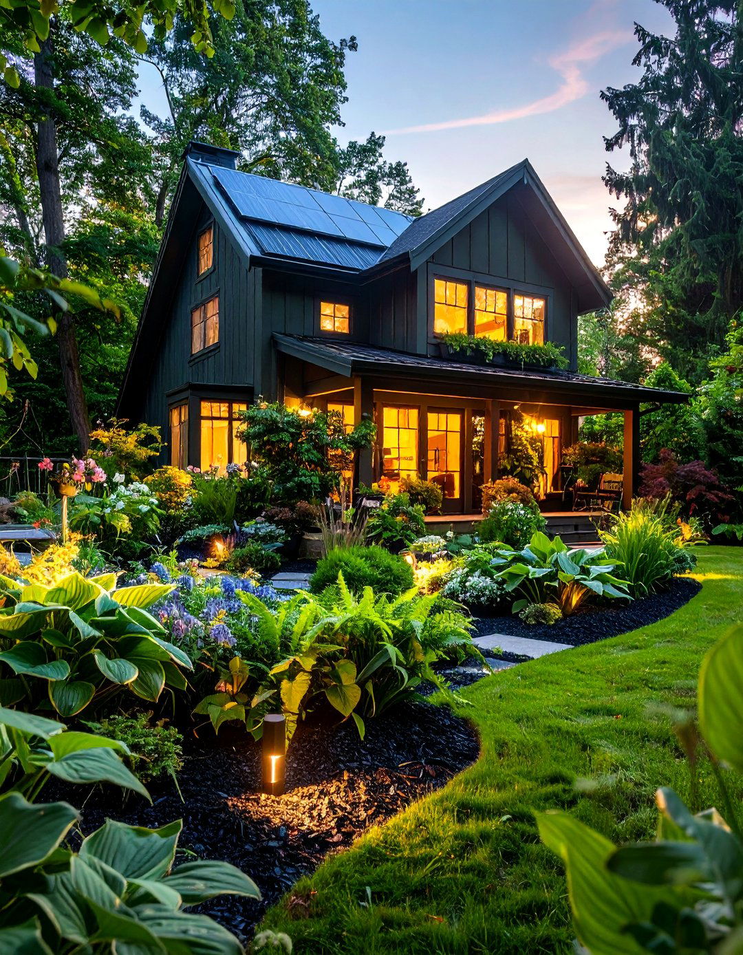 Shade Loving Landscaping for a Dark Olive Green House - 20 Dark Olive Green House With Black Trim
