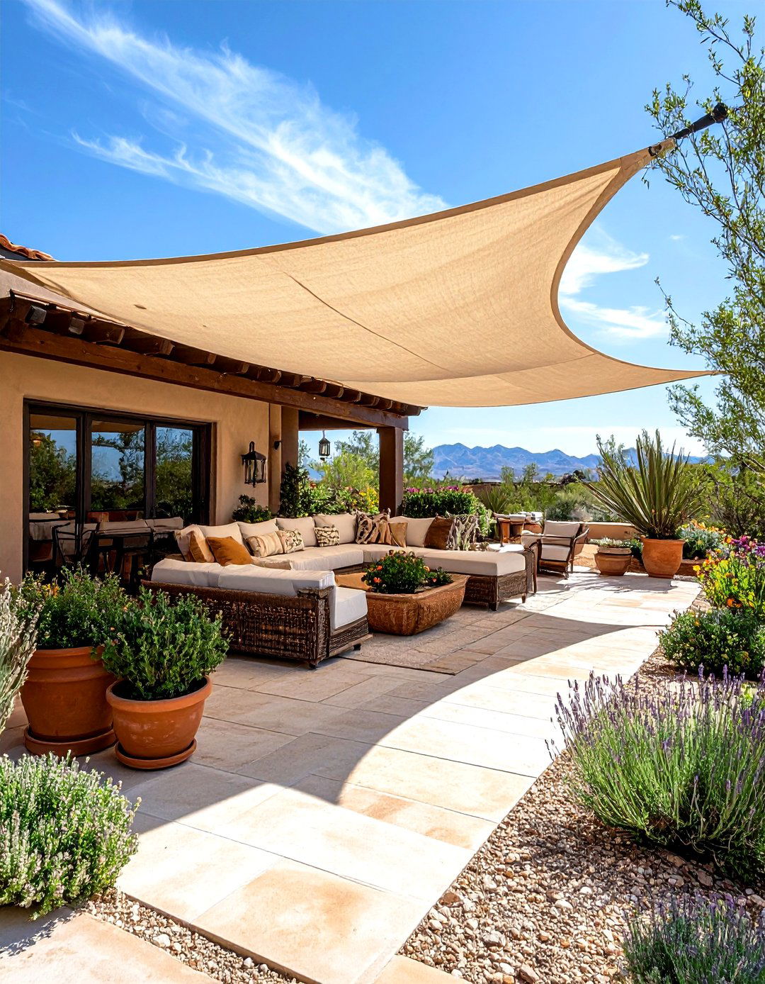 Shade Sail Patio Retreat Desert Landscape - 20 Desert Landscape Ideas