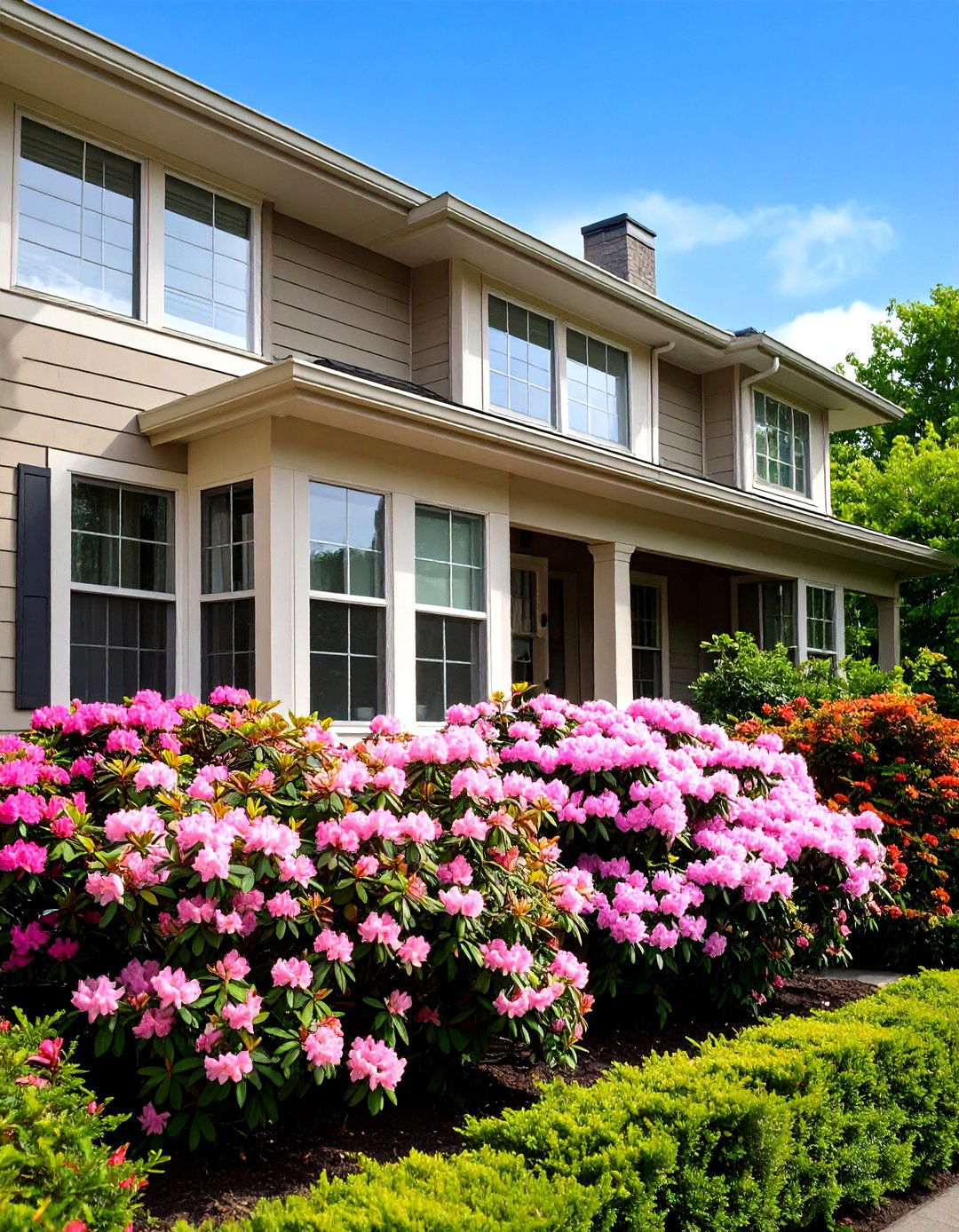 Shade Tolerant Rhododendron Foundation Planting - 20 Front Yard Evergreen Landscaping Ideas