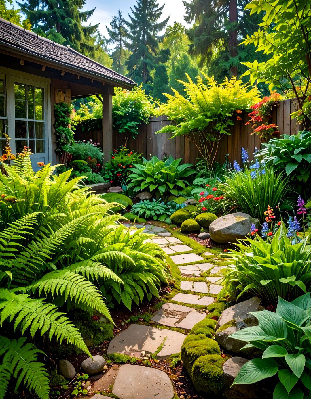 Shaded Corners of Ferns and Hostas Offer Lush Contrast - 20 Gothic Garden Ideas