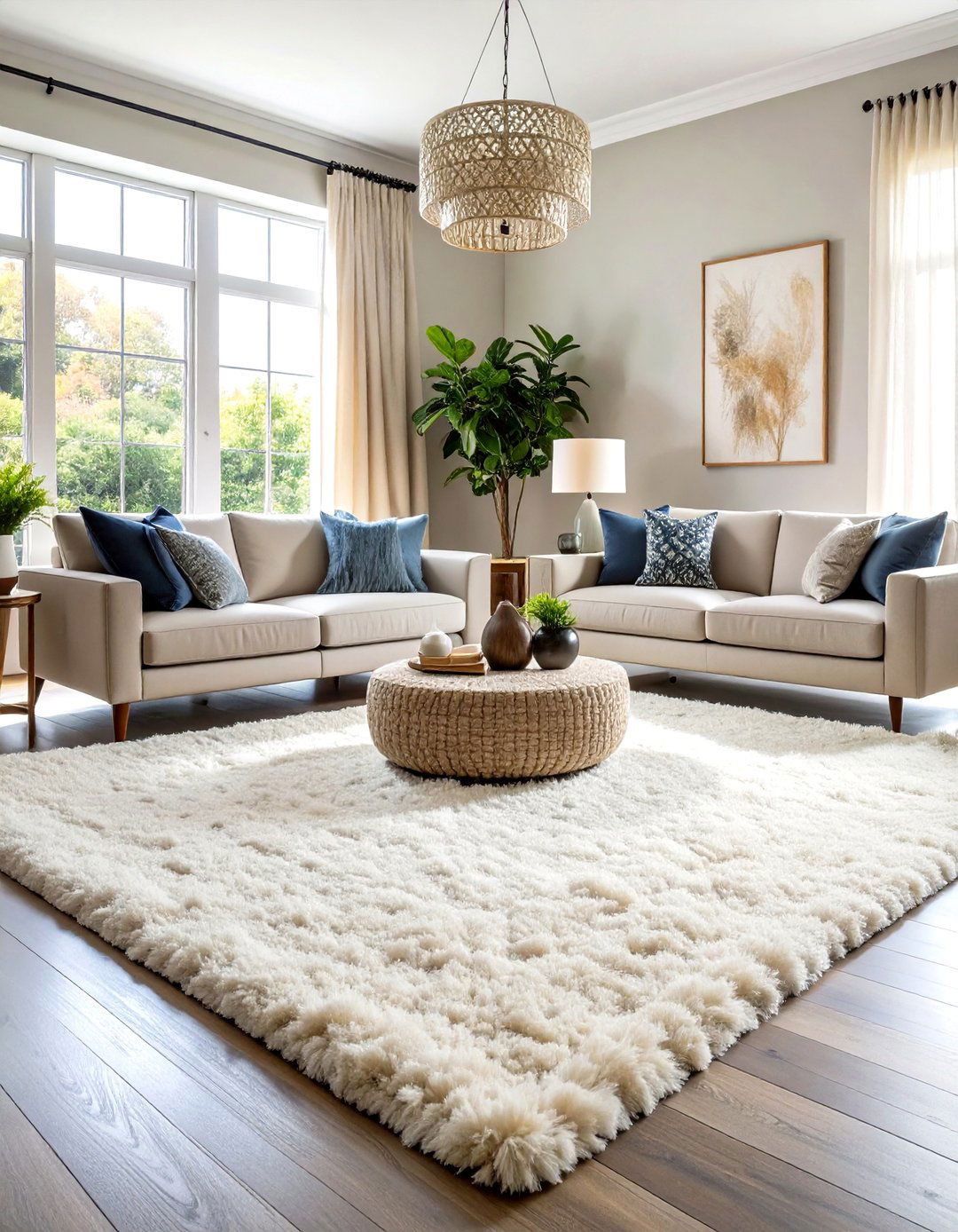 Shag Texture Living Room Rug Design - 20 Living Room Rug Ideas
