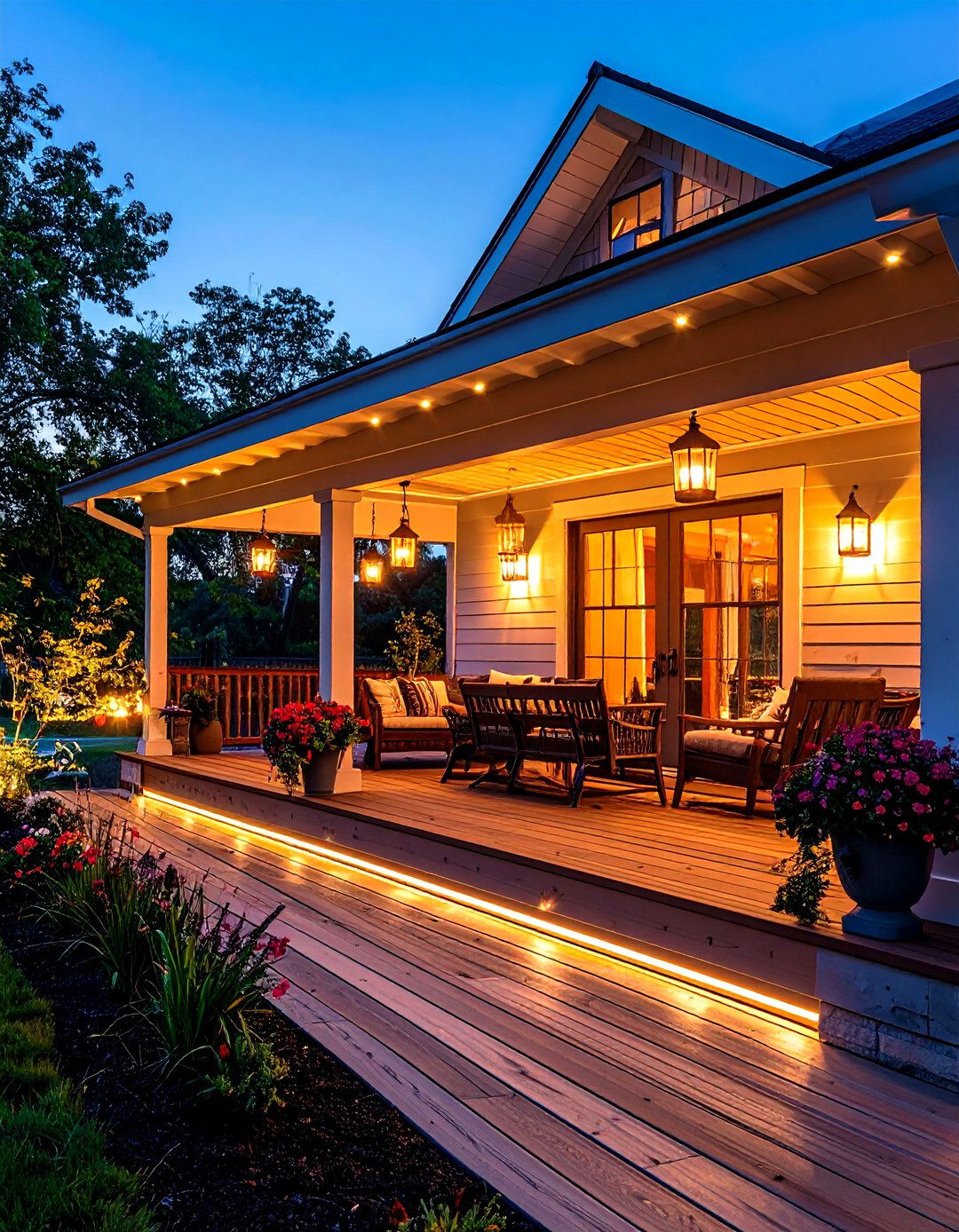 Shed Roof Porch with Decorative Soffit Lighting - 20 Shed Roof Porch Design Ideas