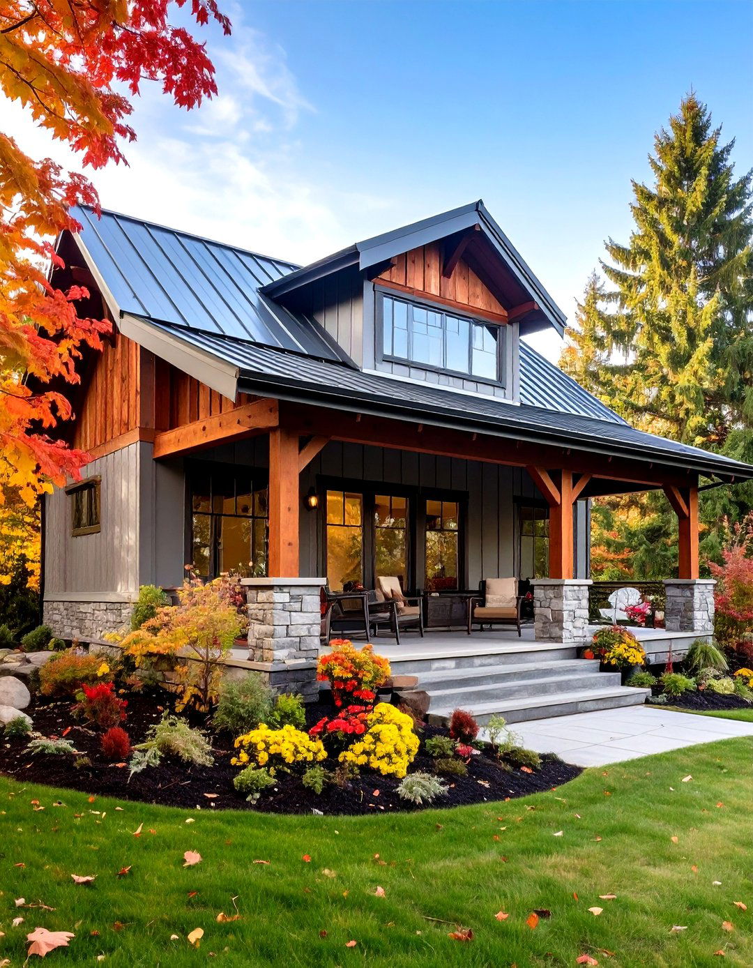 Shed Style Metal Roof Porch with Rustic Elegance - 20 Metal Roof Porch Design Ideas