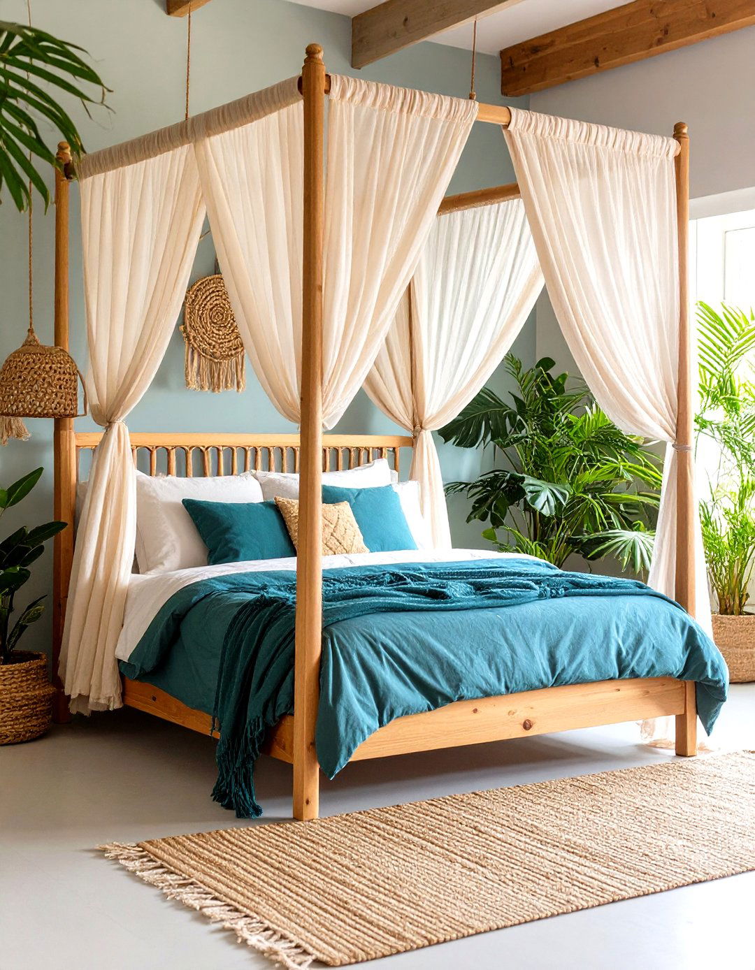 Sheer Canopy Bed Drapery Softens Boho Decor Bedrooms - 20 Boho Decor Ideas