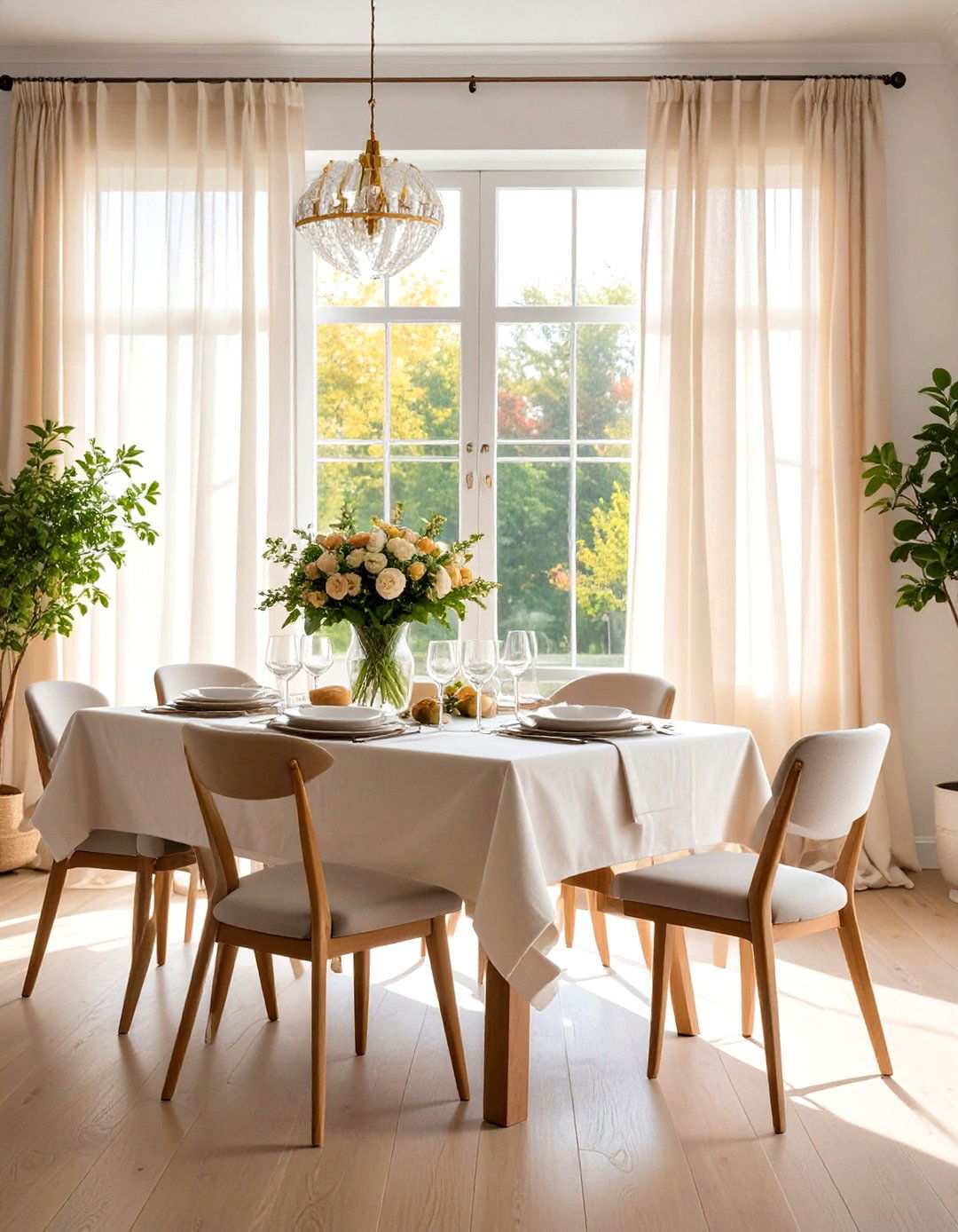 Sheer Linen Window Panels for Soft Daylight - 20 Dining Room Window Treatments