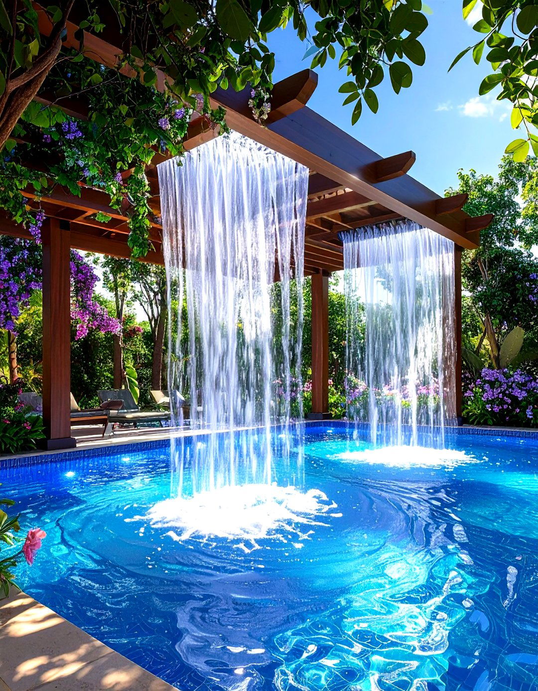 Sheer Water Curtains and Rain Shades - 20 Tropical Pool Landscaping Ideas