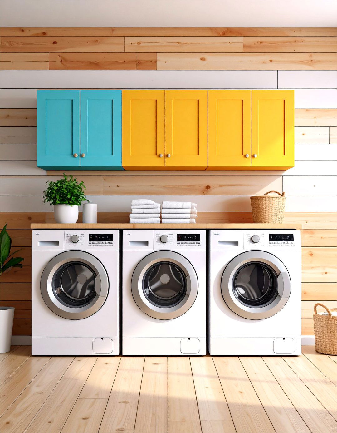 Shiplap Accent Wall - 20 Stackable Laundry Room Ideas