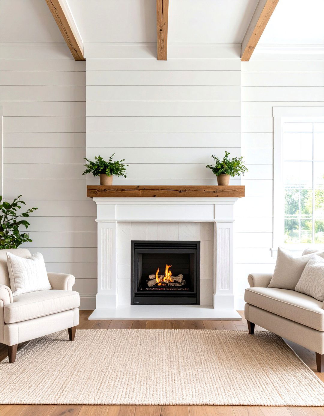 Shiplap Accent Wall Frames the Farmhouse Living Room - 20 Farmhouse Living Room Ideas