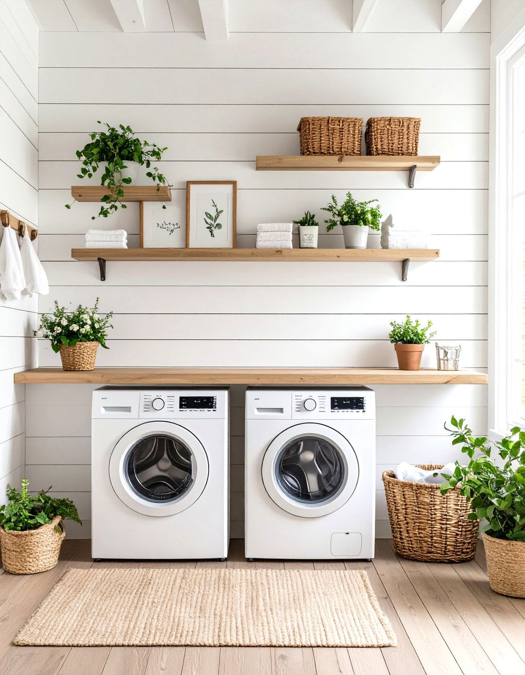 Shiplap Accent Wall for Farmhouse Laundry Room Character - 20 Farmhouse Laundry Room Ideas