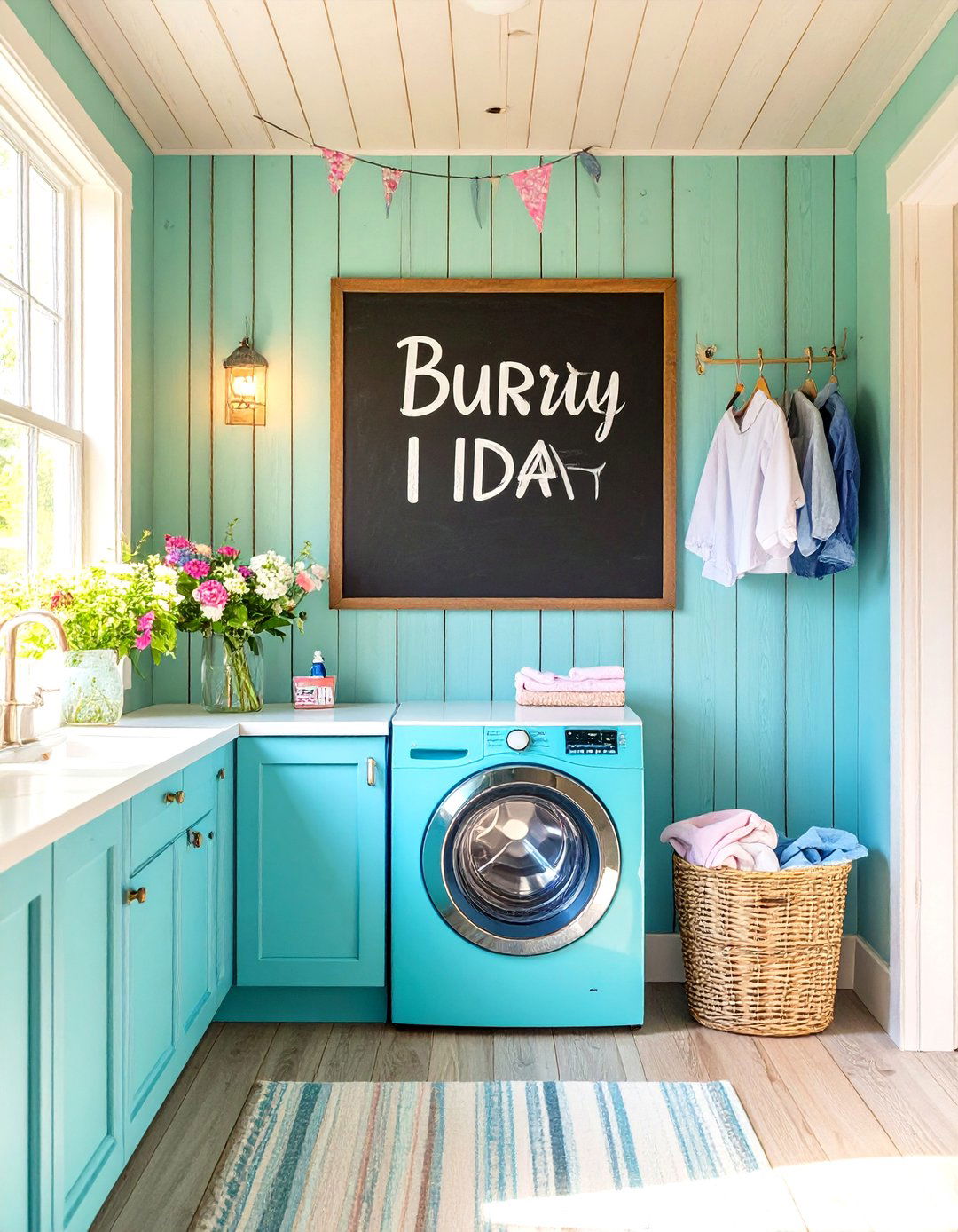 Shiplap Chalkboard Feature - 20 Shiplap Laundry Room Ideas