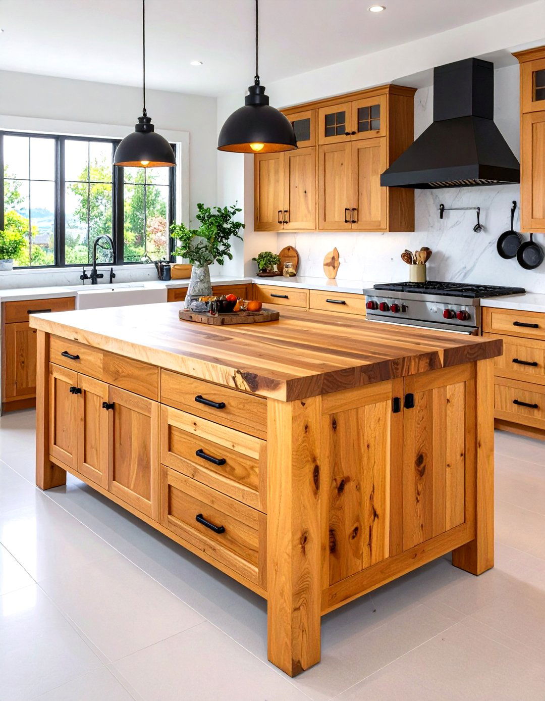 Shiplap Clad Farmhouse Kitchen Island with Butcher Block Top - 20 Farmhouse Kitchen Island Ideas