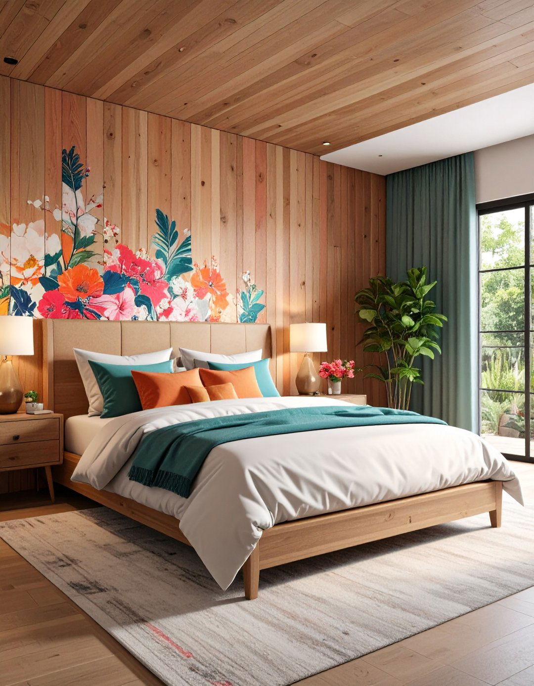 Shiplap Combined With Bold Wallpaper - 20 Shiplap Bedroom Ideas