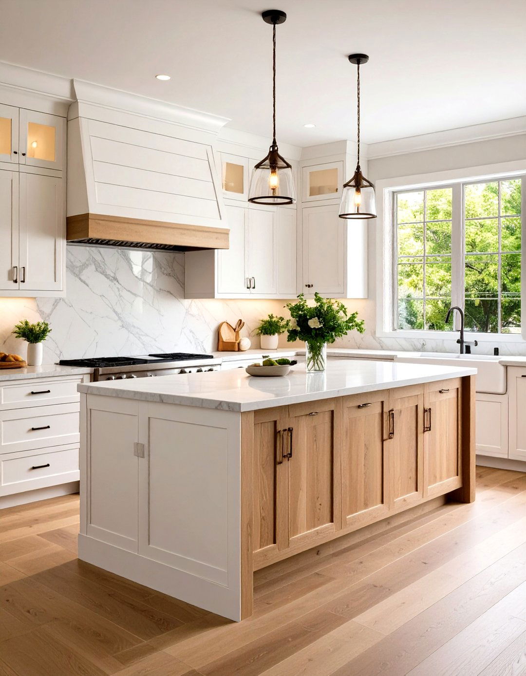 Shiplap Combined with Marble - 20 Shiplap Backsplash Ideas for Your Kitchen