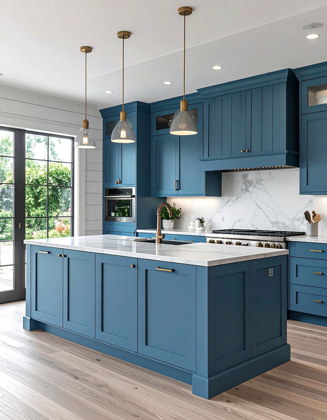 Shiplap Front Blue Cabinets - 20 Blue and White Kitchen Ideas